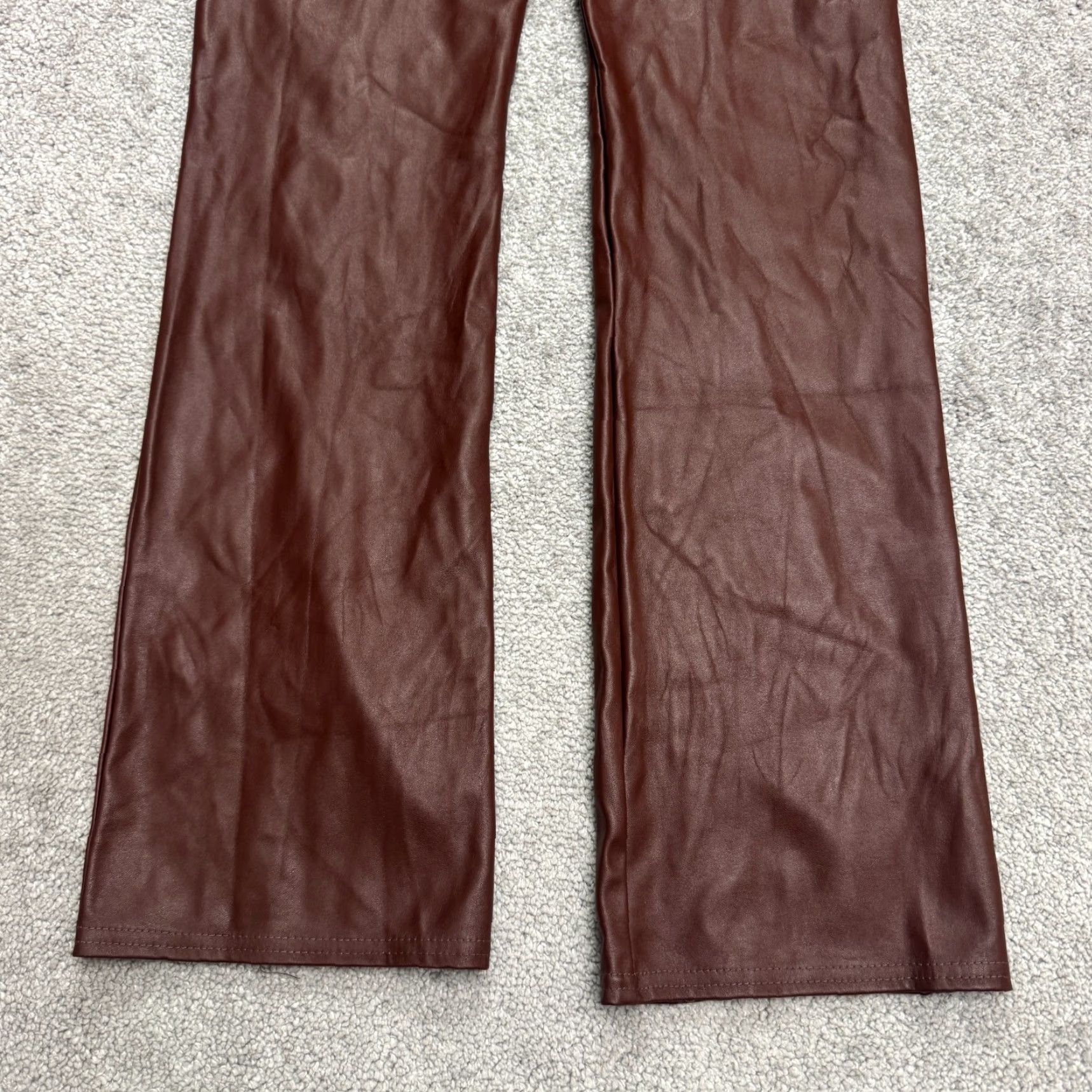 PrettyLittleThing PrettyLittleThing Choclate Faux Leather Flare Pants Womens 4 High Rise Split Hem Brown Size 27" / US 4 / IT 40 - 3 Thumbnail