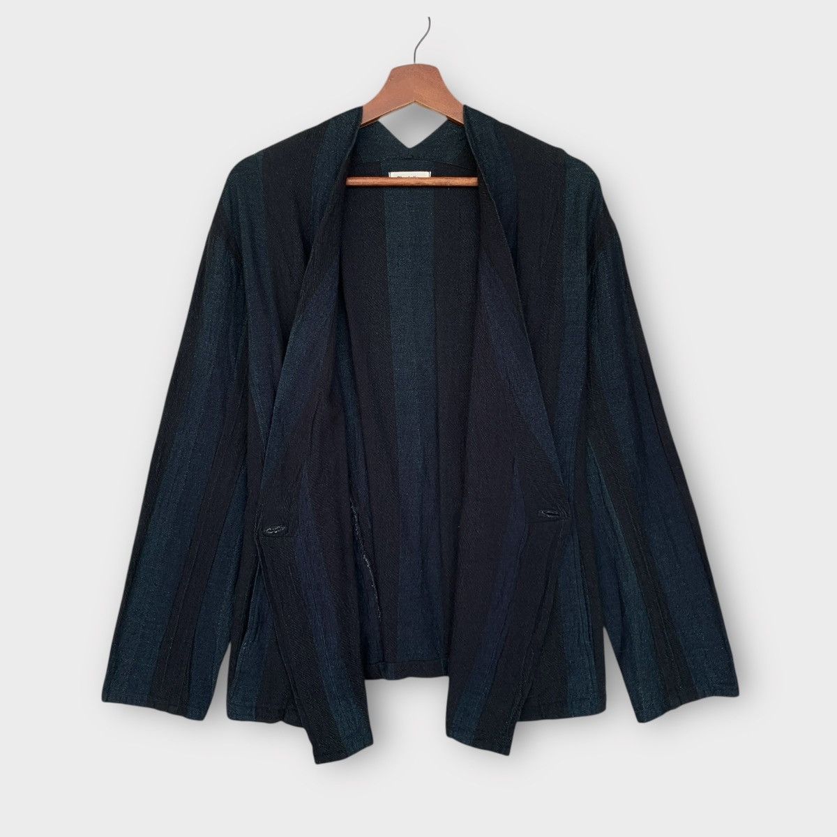 Issey Miyake ISSEY MIYAKE PLANTATION INDIGO MINIMALIST STRIPED COAT Size US M / EU 48-50 / 2 - 3 Thumbnail