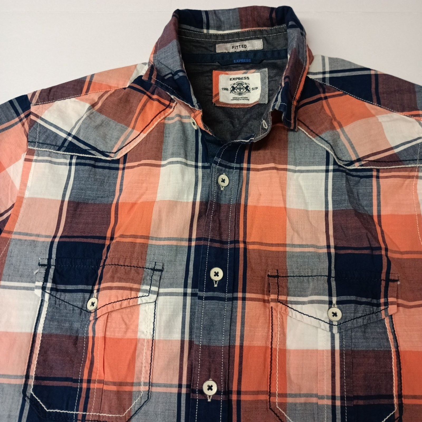 Express Express Button-Up Plaid Shirt Mens S Small Multicolor Fitted Size US S / EU 44-46 / 1 - 2 Thumbnail