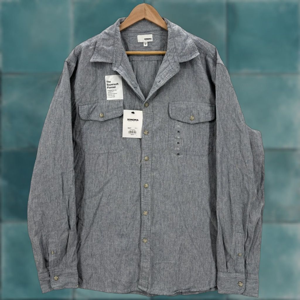 Vintage Sonoma Shirt Mens XL Gray Supersoft Flannel Button Front Long Sleeve NWT Size US XL / EU 56 / 4 - 1 Thumbnail