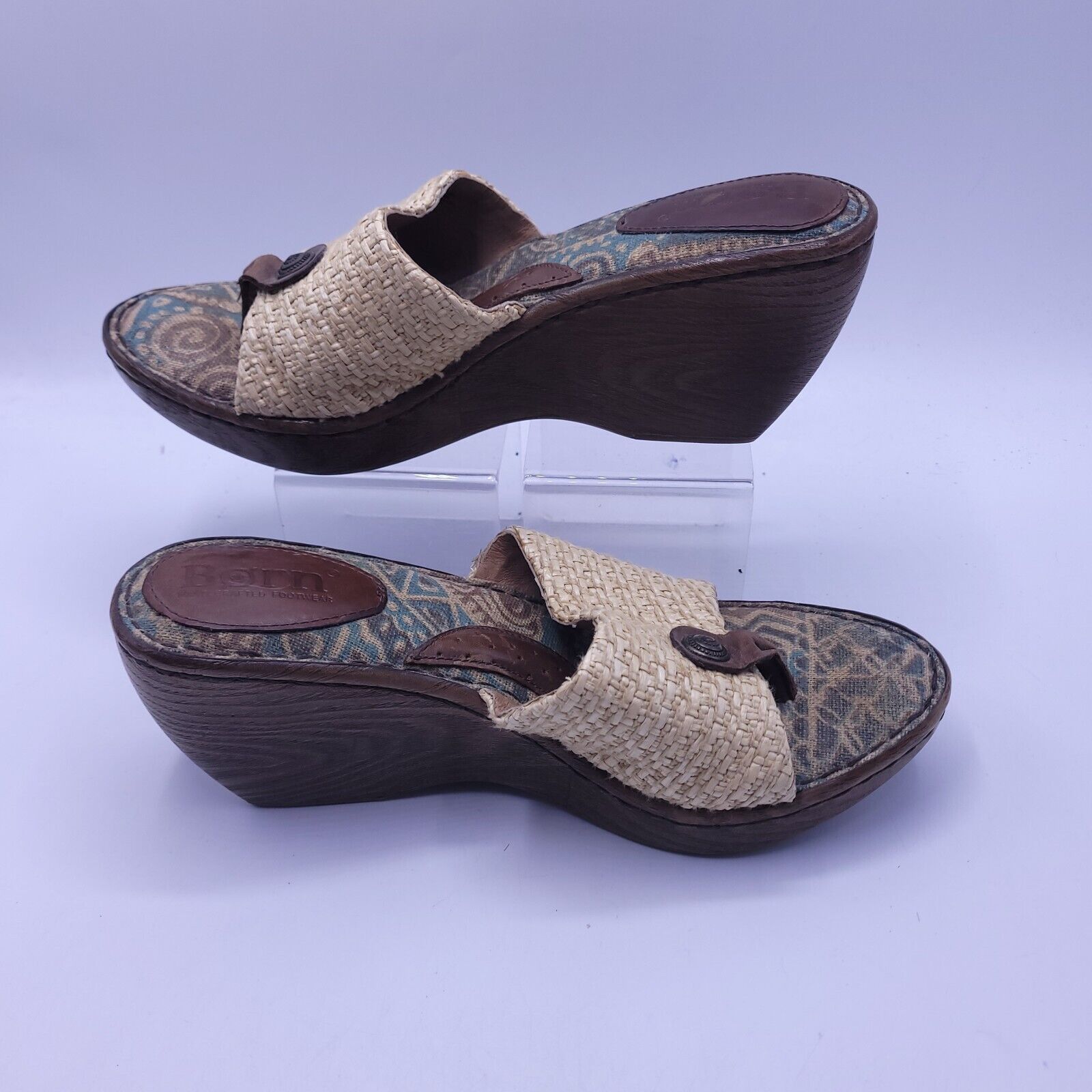 Born Born Leather Wedge Heel Sandal Womens Size 8 39 Brown Beige Size US 8 / IT 38 - 5 Thumbnail