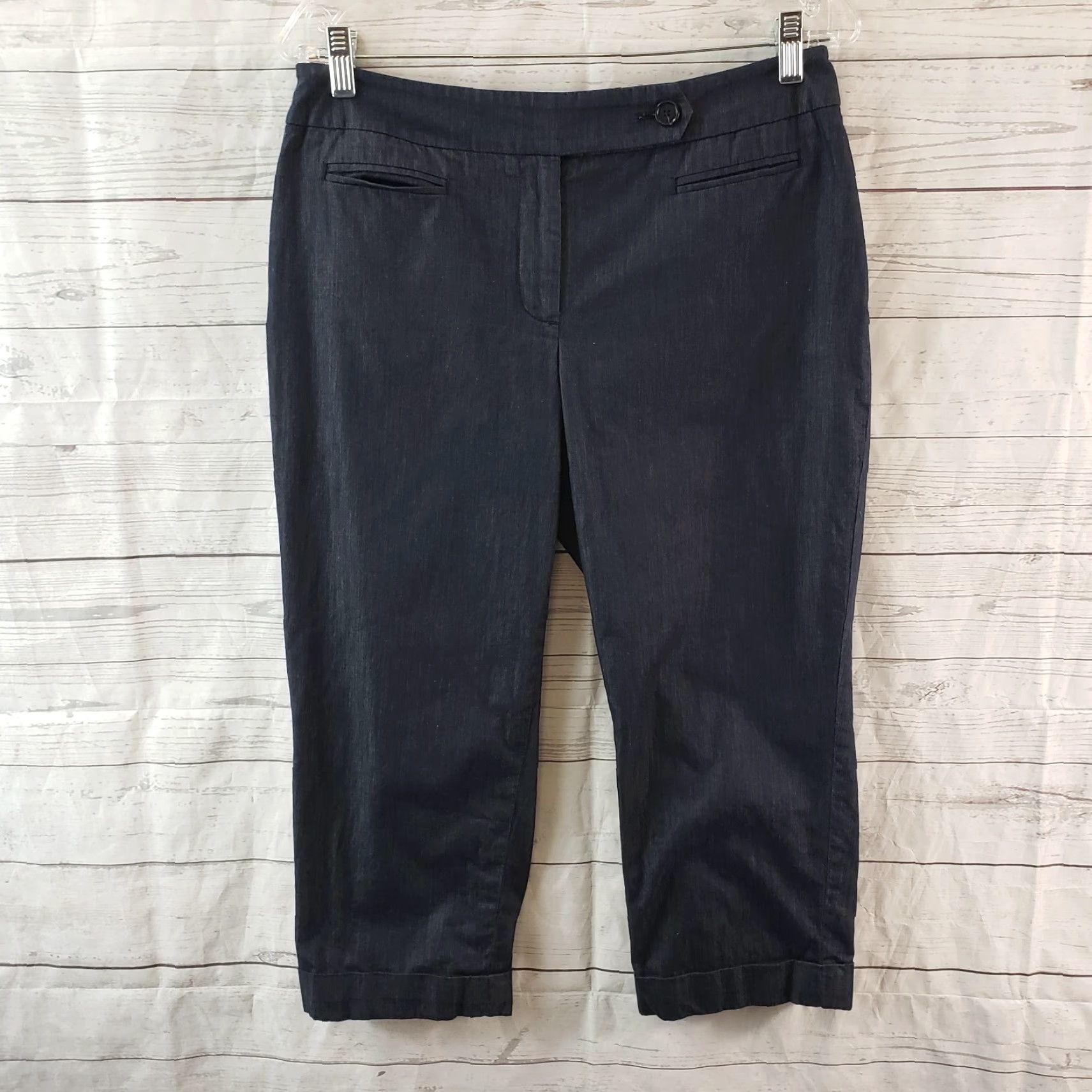 Ann Taylor Ann Taylor LOFT Womens Julie Cropped Pants Sz 10P Blue Mid Rise Cotton Blend Size 32" / US 10 / IT 46 - 2 Thumbnail