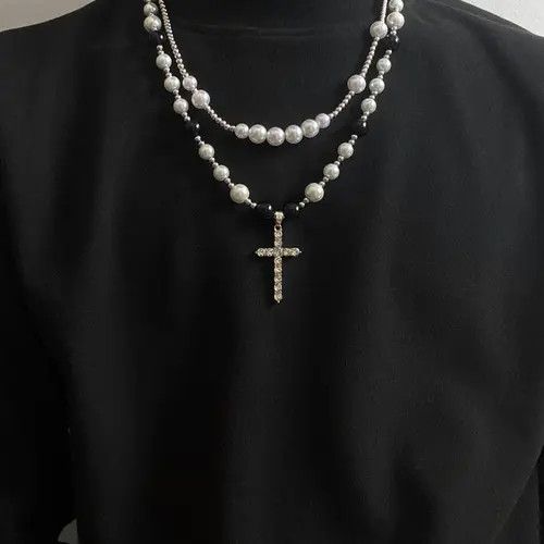 VIBE Cross Stacked Beaded Necklace, Cross Layered Necklace Size ONE SIZE - 7 Thumbnail
