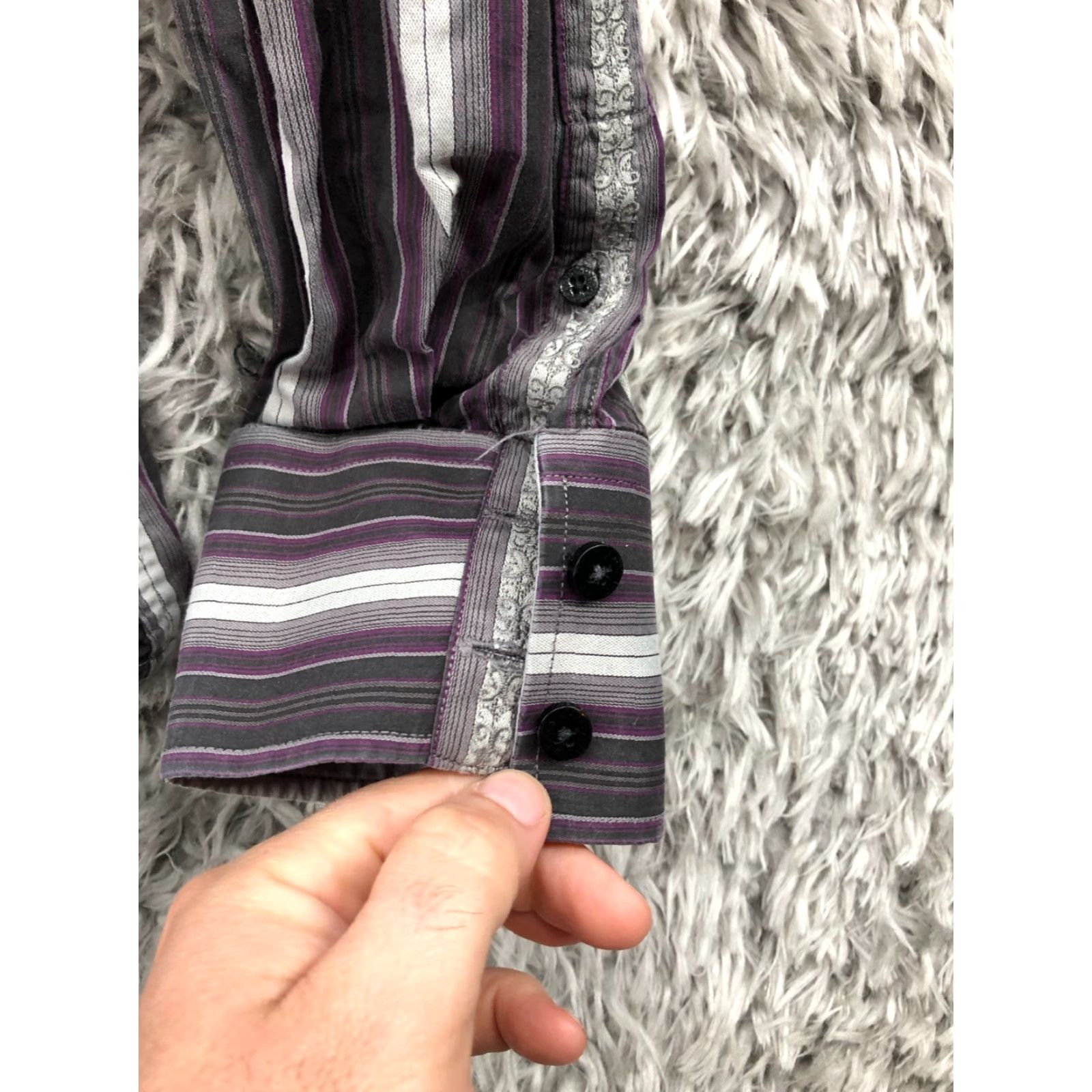 Vintage 7 Diamonds Shirt L Purple Striped Mens Long Sleeve Spread Collar Brand 7 Diamonds Button-Up Knit Size US L / EU 52-54 / 3 - 3 Thumbnail