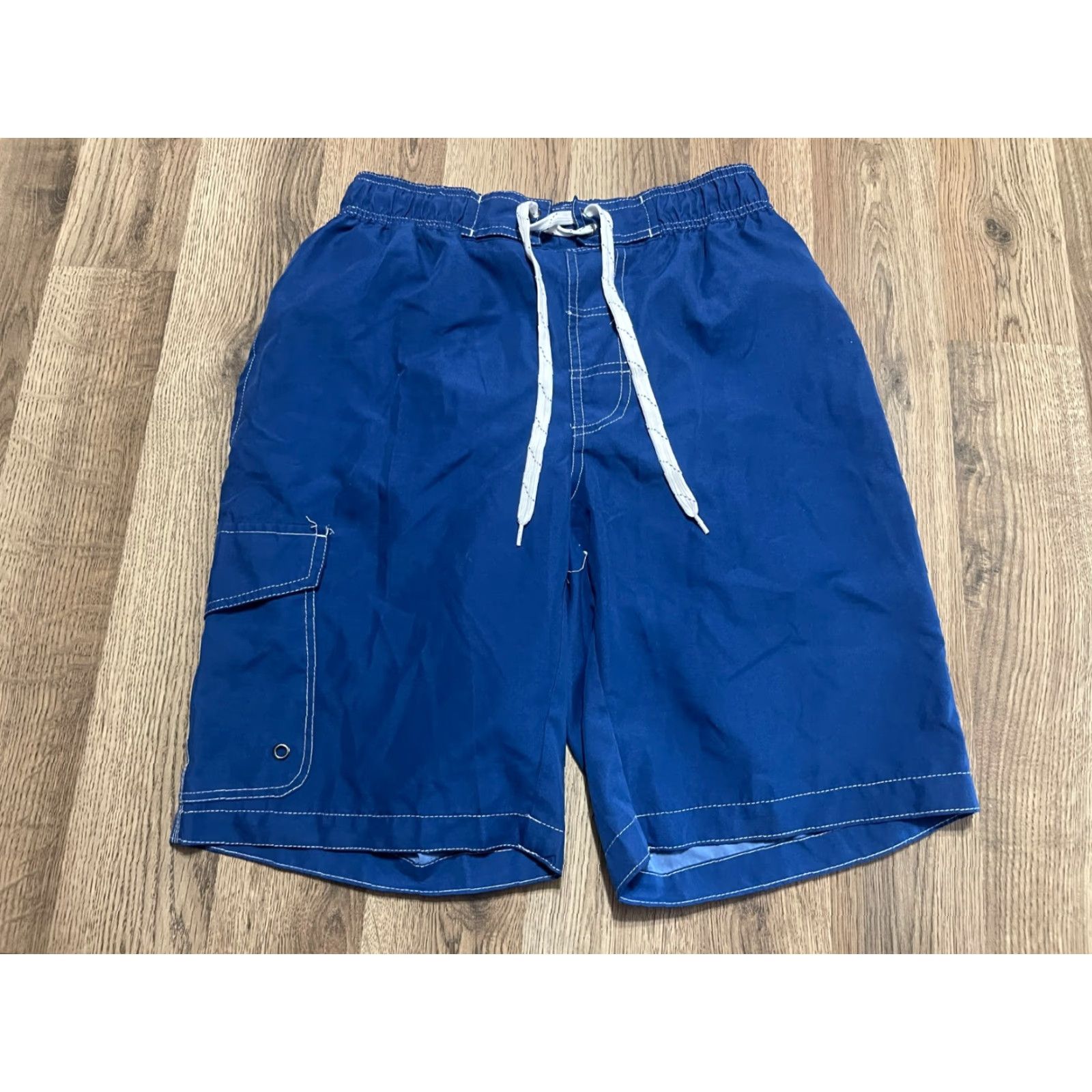 Vintage St. John's Bay Shorts Men's Medium Blue Swim Trunks Tie Waist, Bottom, Regular, Solid, M, Blue, Modern, Swim Bottom Style Trunks, St. John's Bay, Mens Size US 31 - 2 Thumbnail