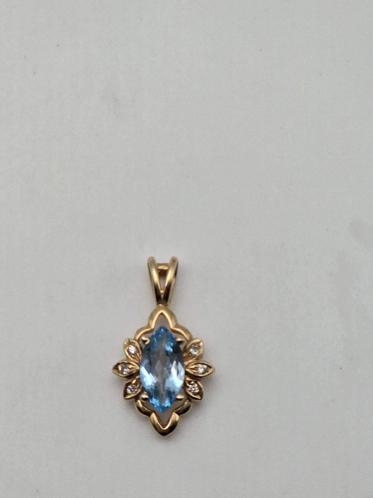 TCB Jeans 14k Gold Pendant Blue Topaz Diamond Accent Vintage T&C Size ONE SIZE - 2 Thumbnail