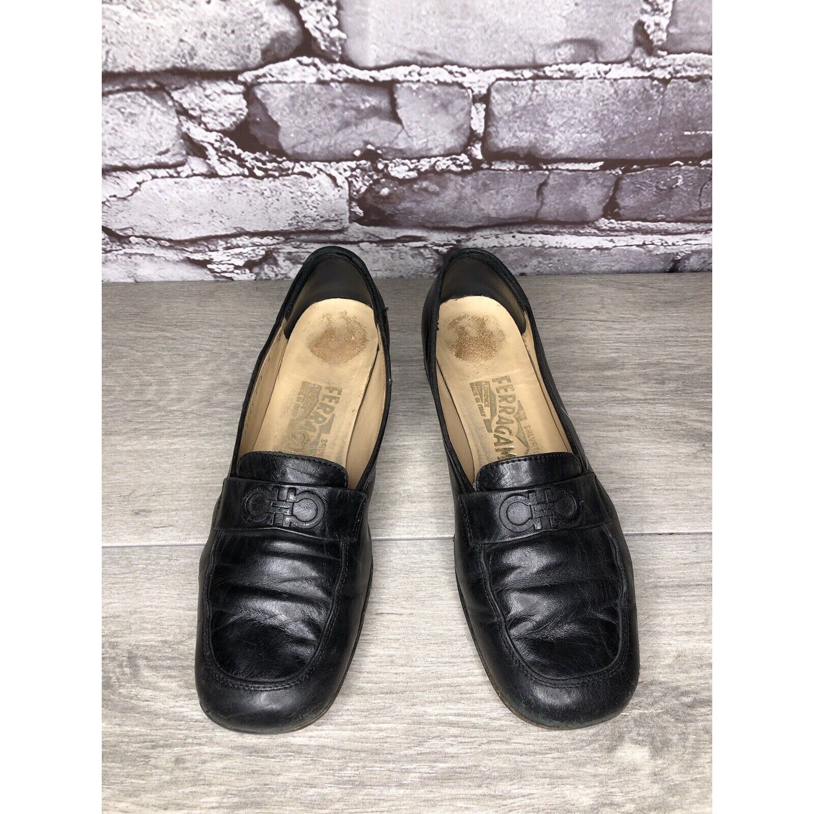 Salvatore Ferragamo Salvatore Ferragamo Black Leather Logo Slip On Loafer Shoes Size US 6 / IT 36 - 14 Thumbnail