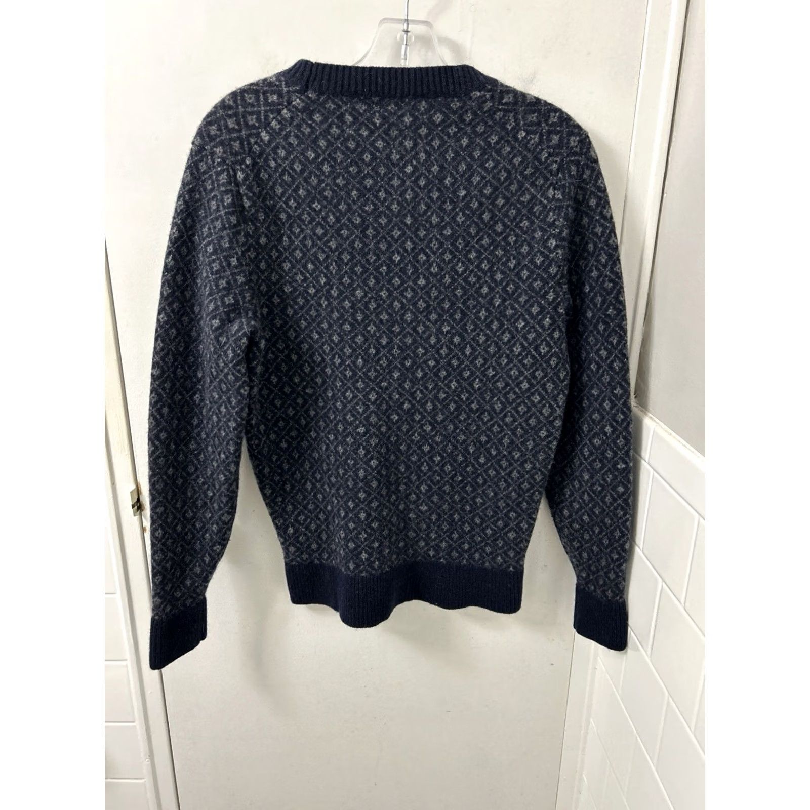 Vintage J Crew Sweater Mens L Blue Navy Gray Lambswool Diamond Knit Crewneck E1356 FA15 Size US L / EU 52-54 / 3 - 6 Thumbnail