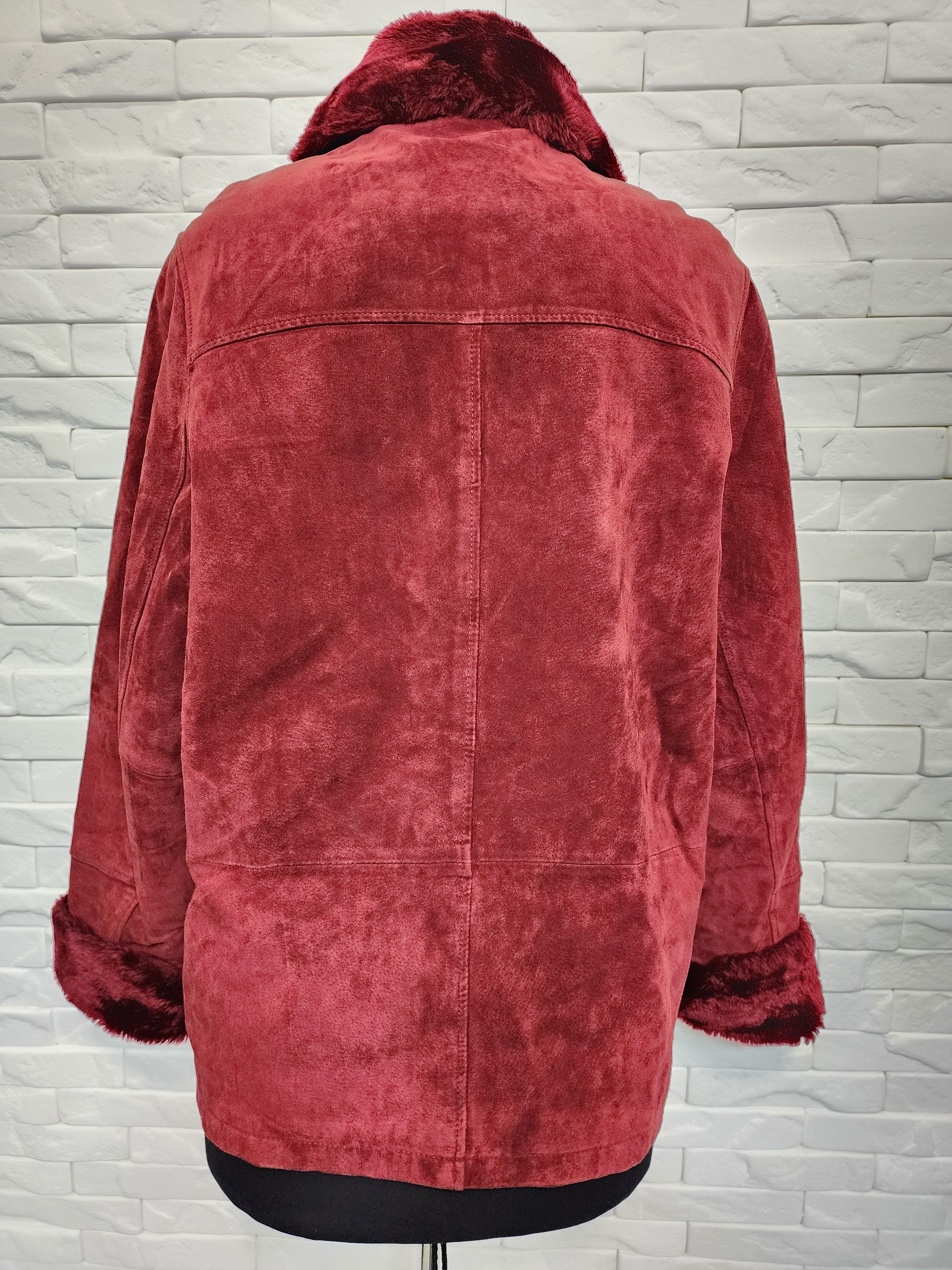 Genuine Leather Red Leather Jacket: Women's Button-Up Genuine Suede Coat Size XL / US 12-14 / IT 48-50 - 6 Thumbnail