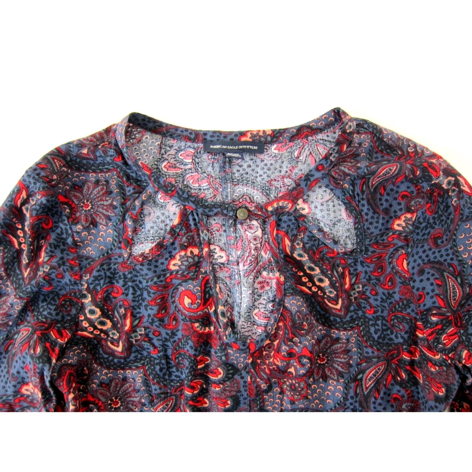 American Eagle Outfitters VINTAGE American Eagle Outfitters Rayon Blue Pink Floral Long Sleeve Sheath Dress Small Size S / US 4 / IT 40 - 3 Thumbnail