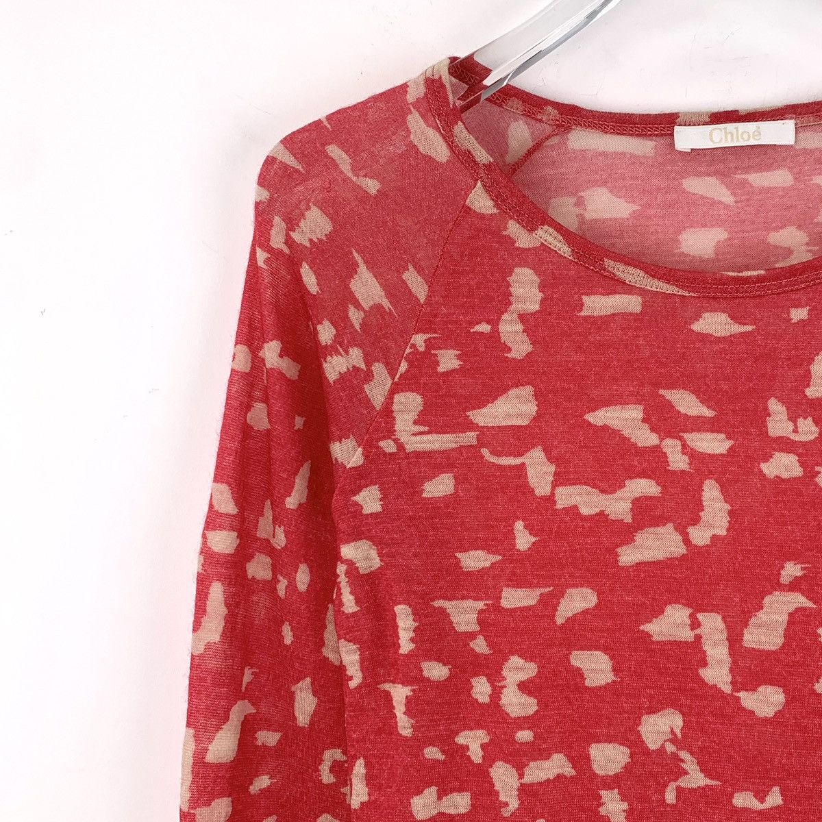 Chloe Chloe Red Printed Wool Crew Neck Long Sleeve T-shirt K26WX Size XS / US 0-2 / IT 36-38 - 3 Thumbnail
