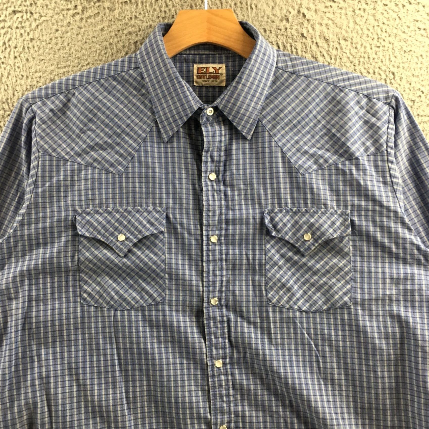 Vintage ELY Cattleman Button-Up Shirt Mens L Blue Plaid Cotton Long Sleeve Casual Shirt Size US L / EU 52-54 / 3 - 2 Thumbnail