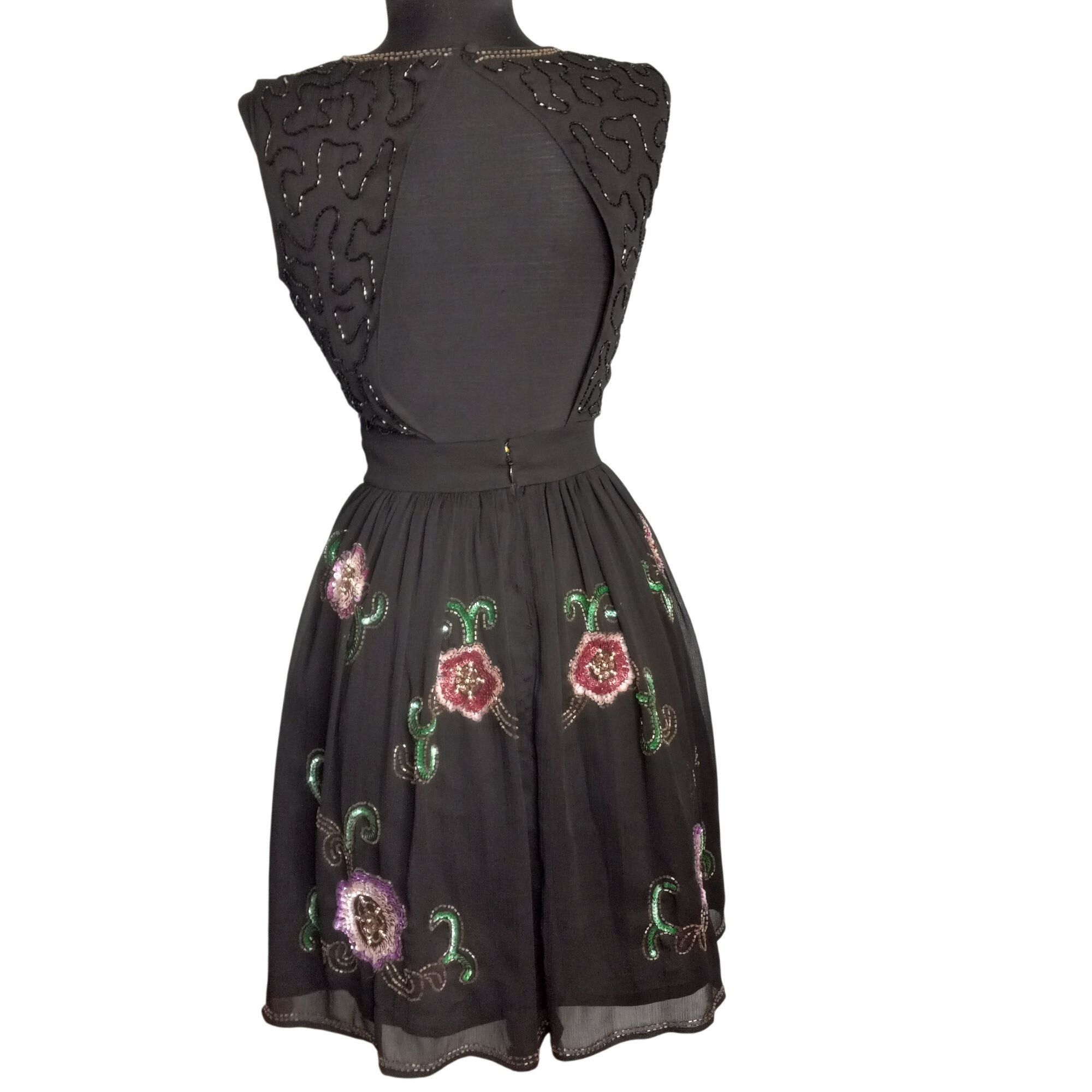 Asos ASOS Size 2 Petite Dress Little Black Embroidered Sleeveless Size XS / US 0-2 / IT 36-38 - 5 Thumbnail