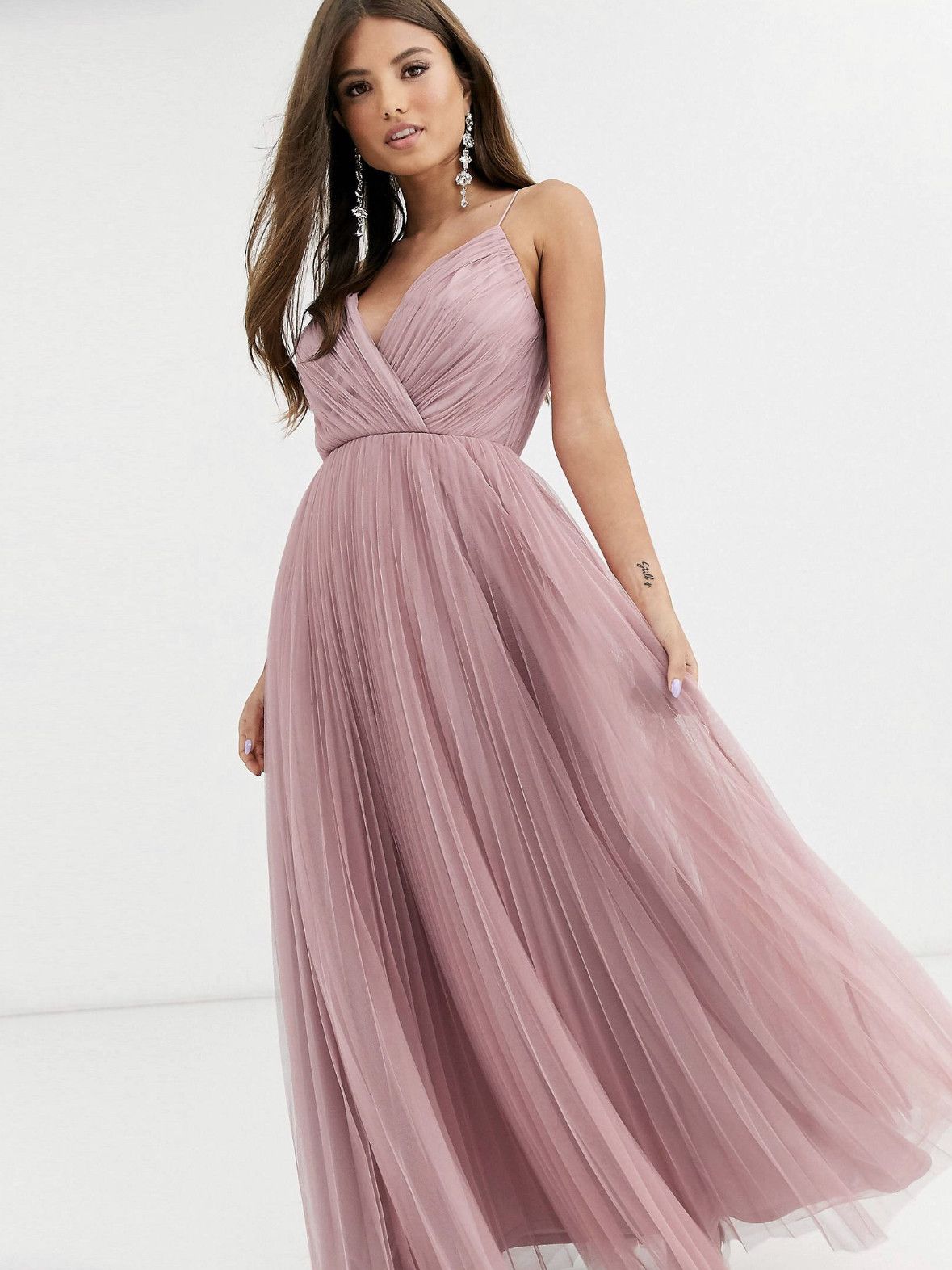 Asos ASOS Bridesmaid dress cami pleated tulle maxi in rose US2 Size XS / US 0-2 / IT 36-38 - 4 Thumbnail