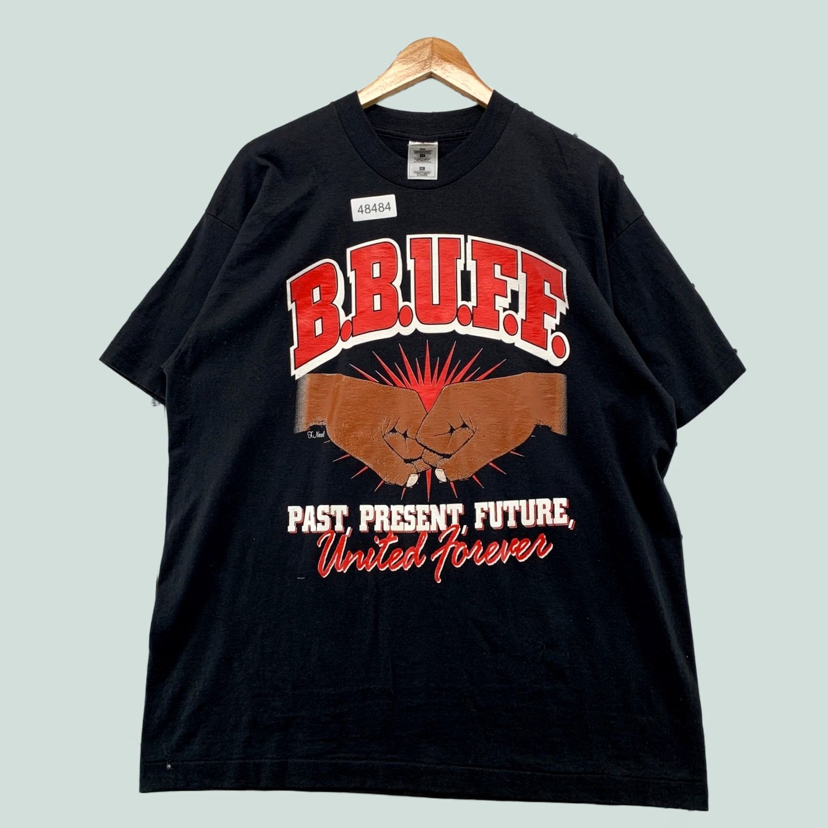 Fruit Of The Loom VINTAGE All For One T Shirt Mens XL Black 90s BBUFF United Forever Black History Size US XL / EU 56 / 4 - 1 Thumbnail