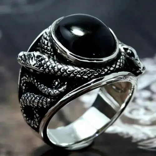Ring Of Fire Punk Black Gem Stone Ring Size 7 8 9 10 Size ONE SIZE - 2 Thumbnail