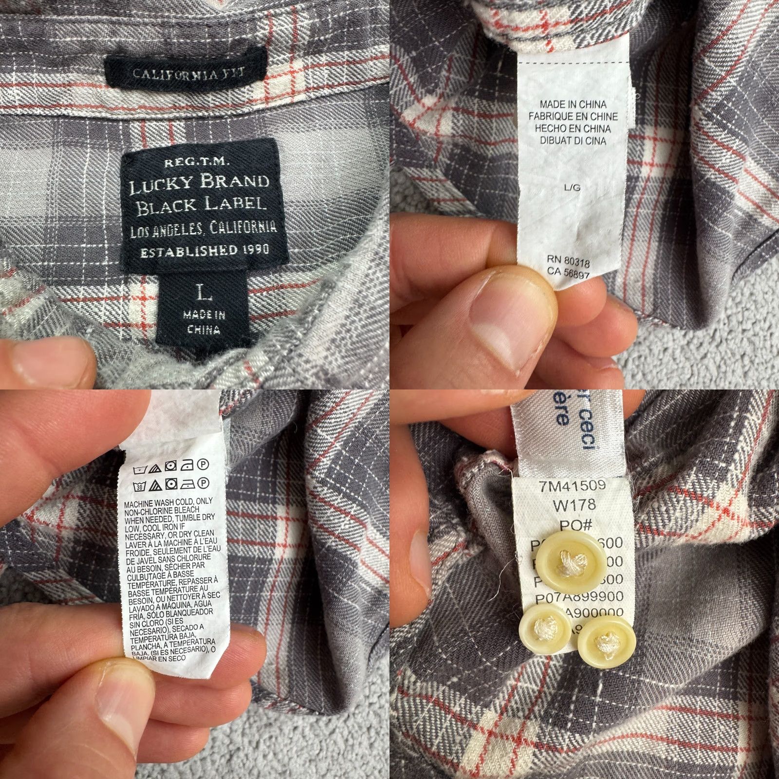 Lucky Brand Lucky Brand Flannel Button Down shirt Mens L Gray Brown Plaid Cotton Casual Shirt Size US L / EU 52-54 / 3 - 8 Thumbnail