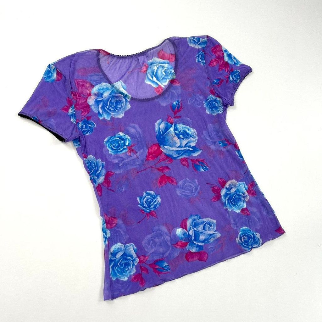 Dolce & Gabbana y2k D&G purple floral mesh short sleeve top Size S / US 4 / IT 40 - 7 Thumbnail