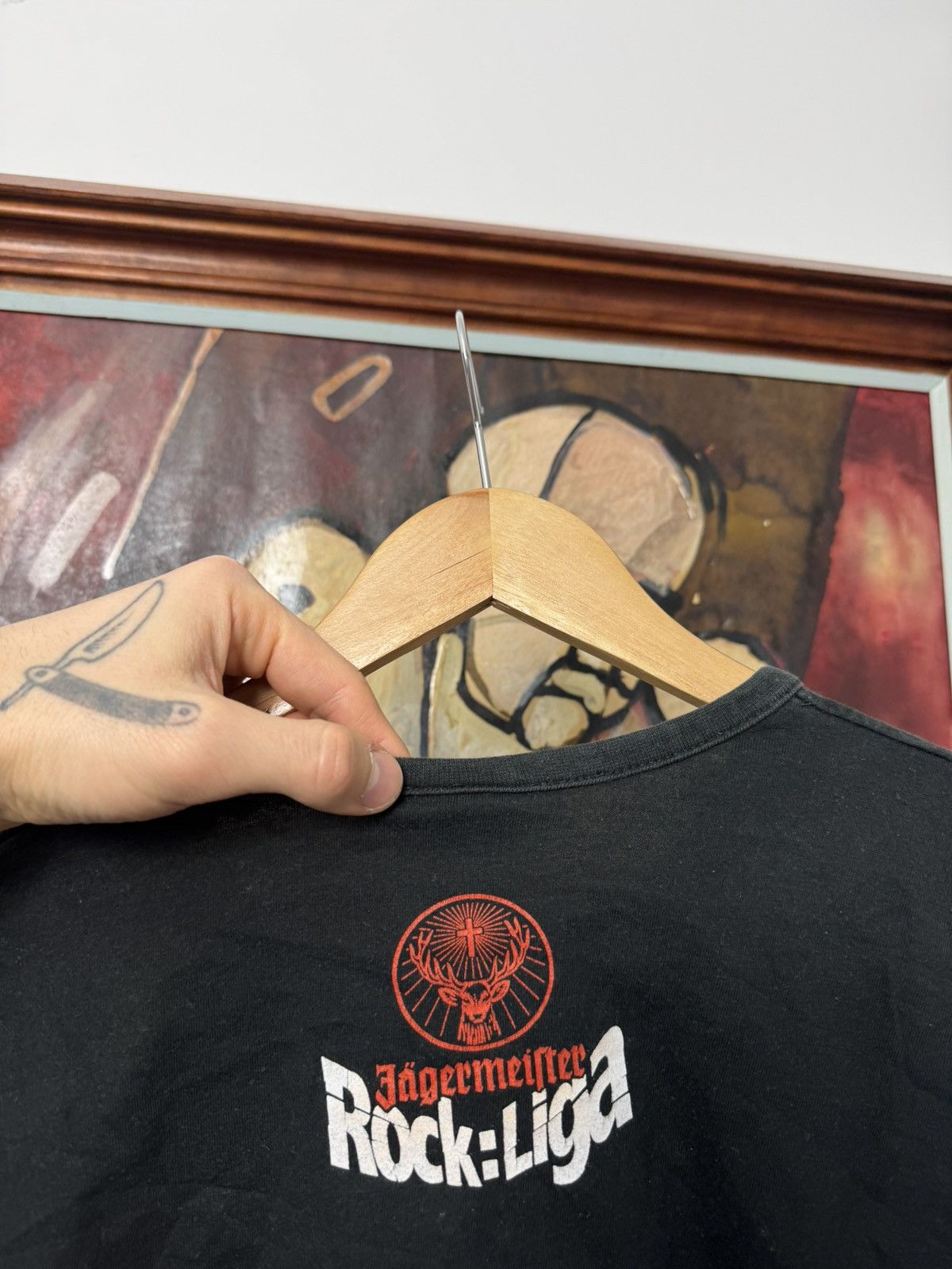 Jägermeister Avant Garde Logo Washed Black Y2k Vintage Tee