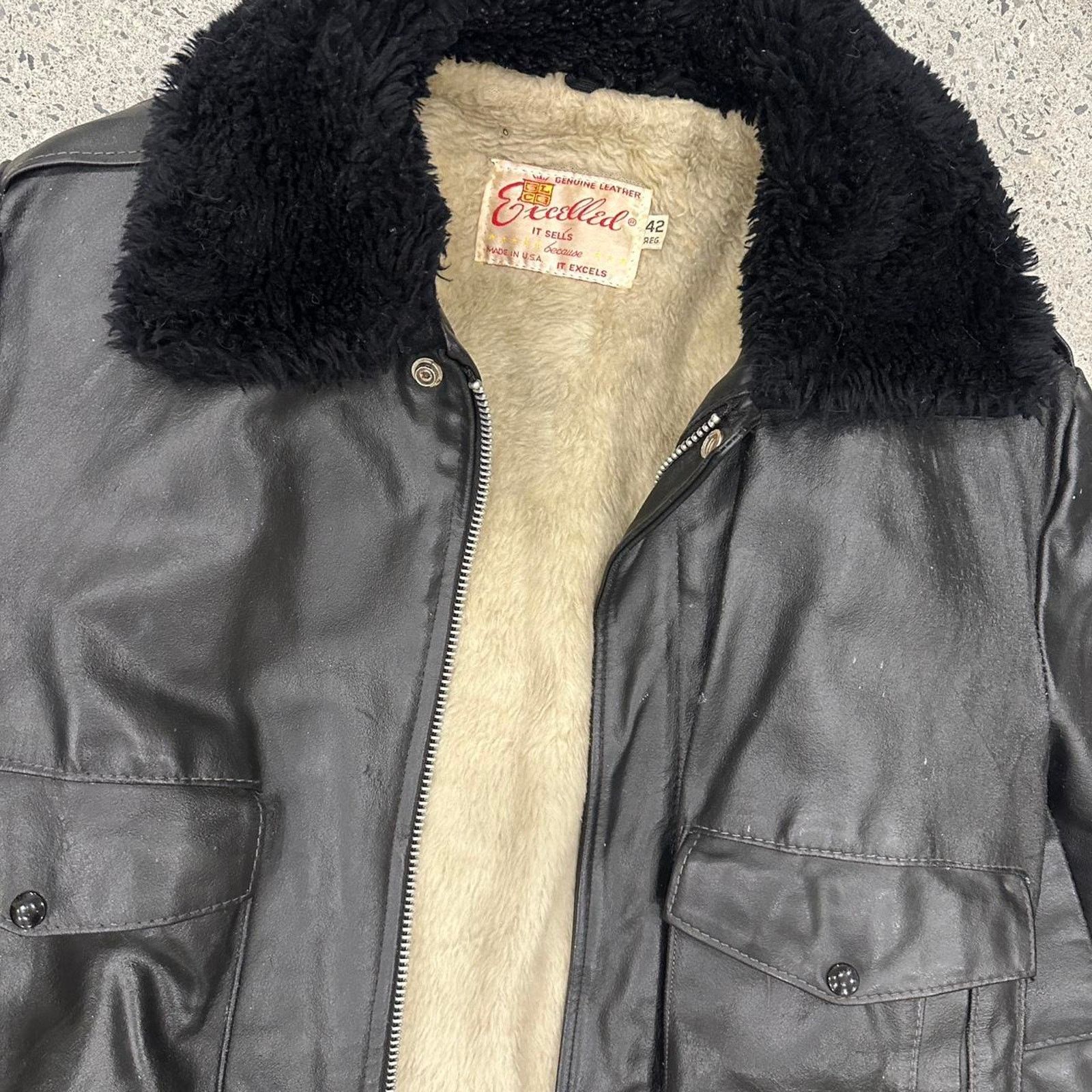 Excelled Excelled Jacket Black Leather Sherpa Bomber 70s Vintage Size US L / EU 52-54 / 3 - 2 Thumbnail