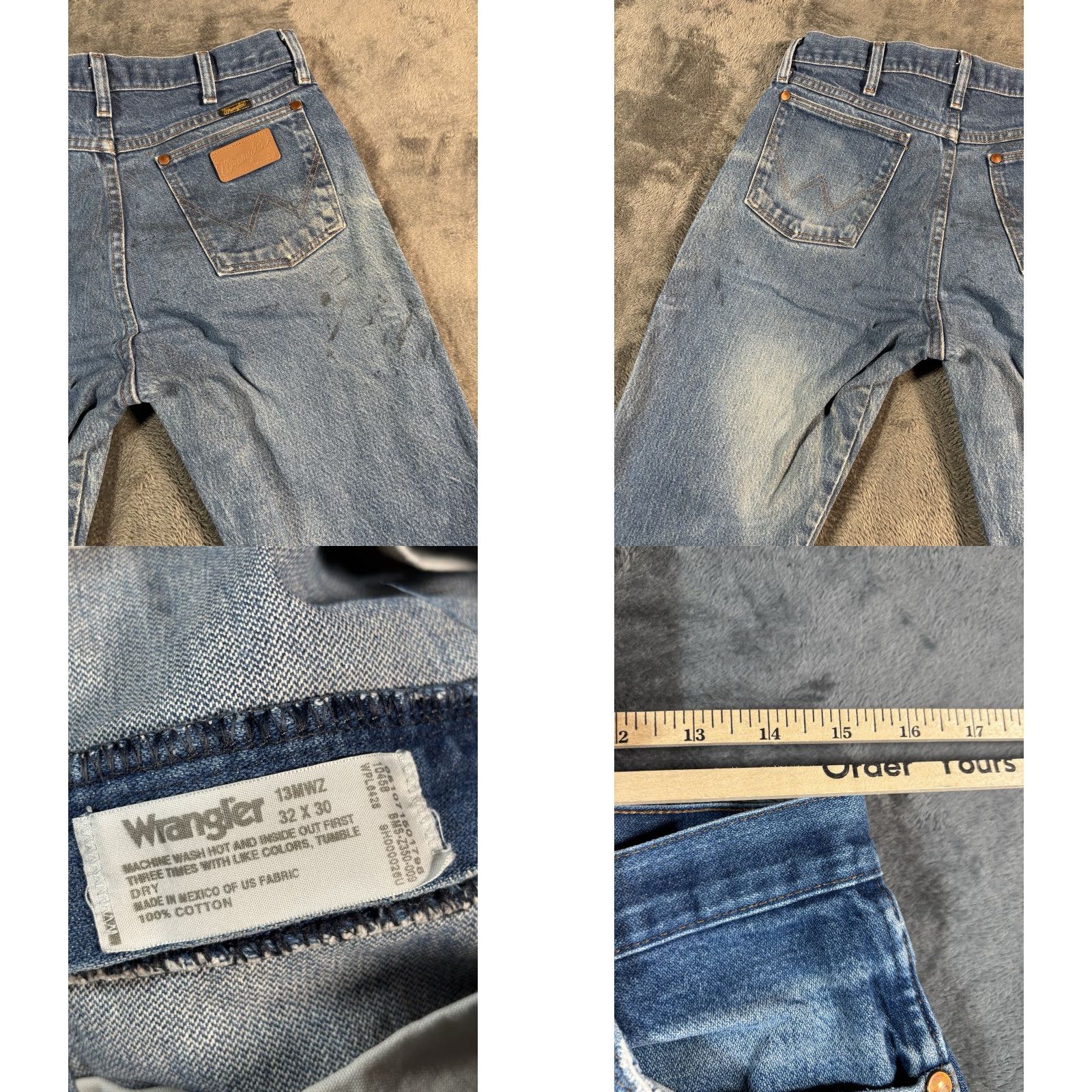 VINTAGE Wrangler Cowboy Cut 13MWZ Jeans Men 32x30 Bootcut Denim Western Distressed Blue