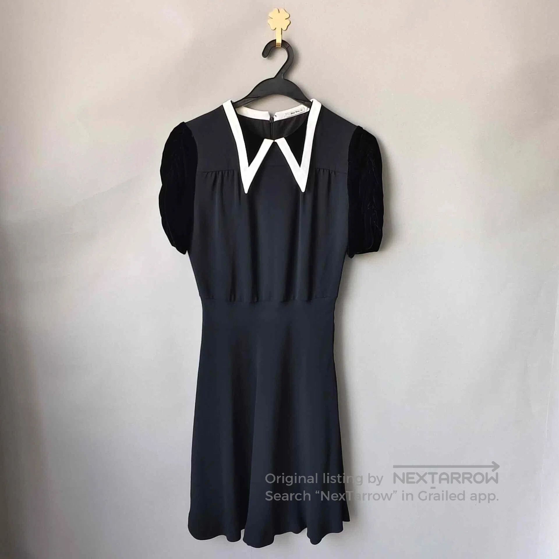 Miu Miu Miu Miu Chiffon-Velvet Puffed Sleeve Dress. Size S / US 4 / IT 40 - 1 Thumbnail
