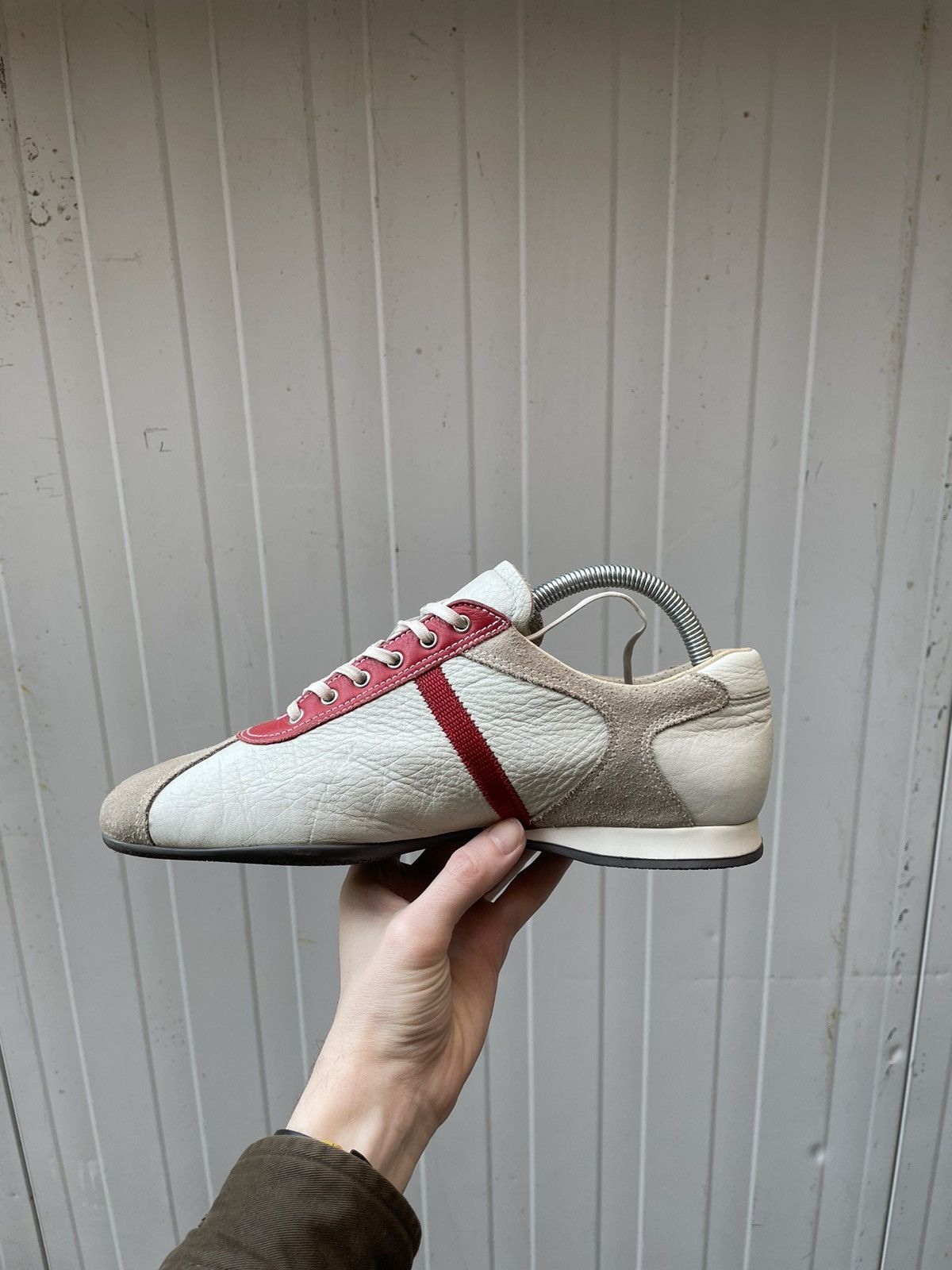 Miu Miu × Prada Vintage Italy Made 🇮🇹 Prada 3200 Red Stripe Leather Sneakers Size US 9.5 / IT 39.5 - 14 Thumbnail