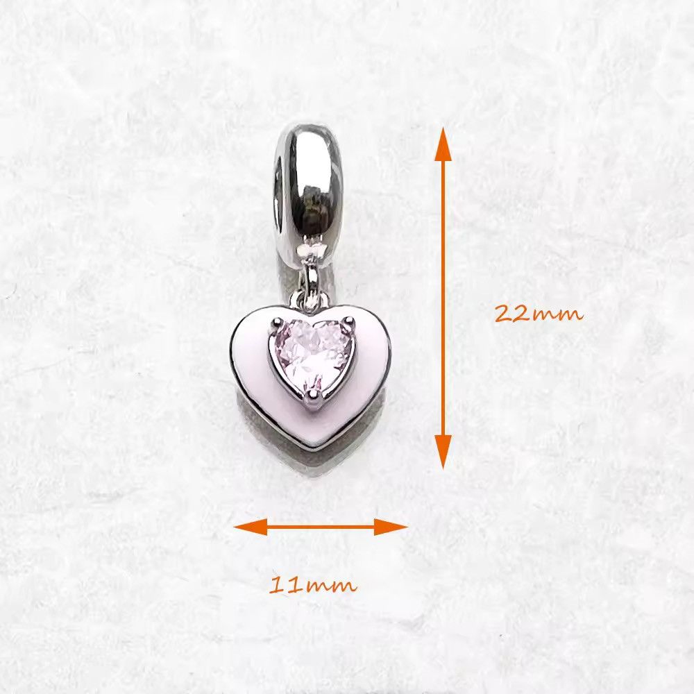Other Pink Stones Enamel Heart Pendant Dangle Charm (1piece) Size ONE SIZE - 5 Thumbnail