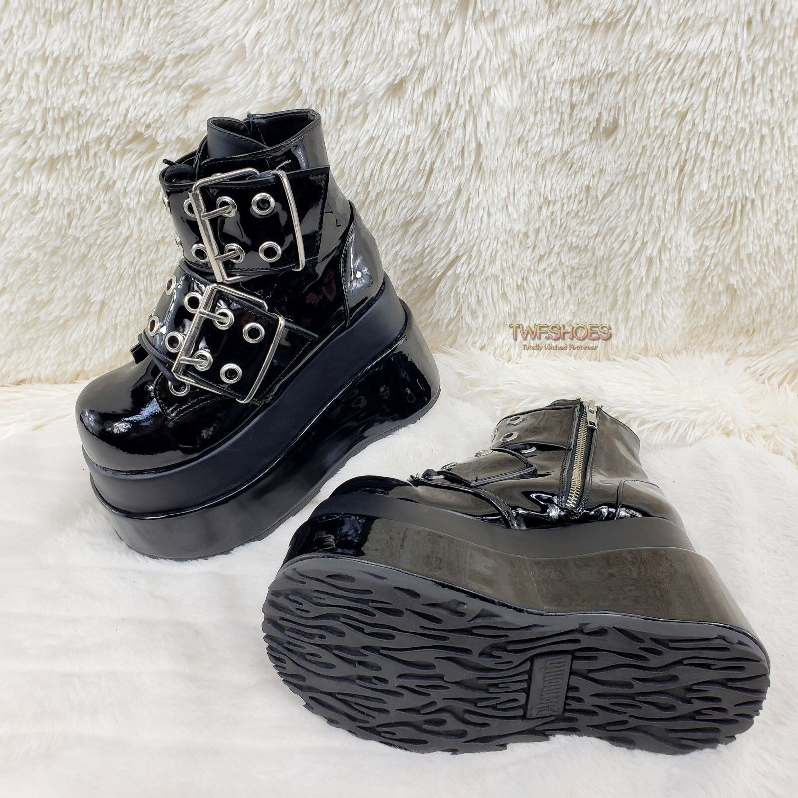 Other Bear 104 Black Patent 4.5" Goth Punk Rock Platform Ankle Boo Size US 7 / IT 37 - 4 Thumbnail