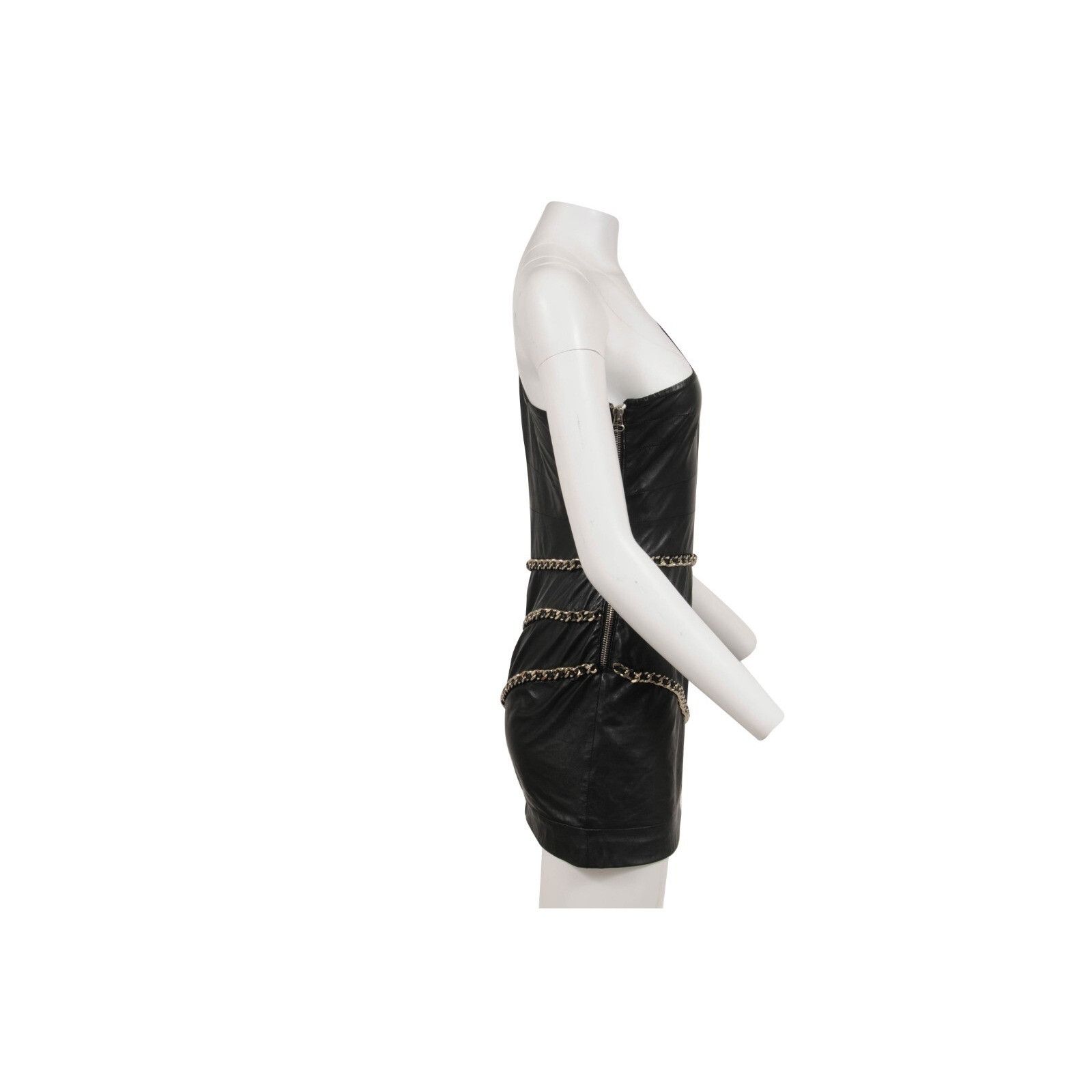 Balmain Mini Dress Black Lamb Leather One Shoulder Size M / US 6-8 / IT 42-44 - 6 Thumbnail