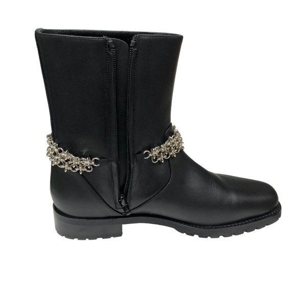 Manolo Blahnik Manolo Blahnik Black Leather Ankle Boots With Silver Chain E Size US 7.5 / IT 37.5 - 3 Thumbnail