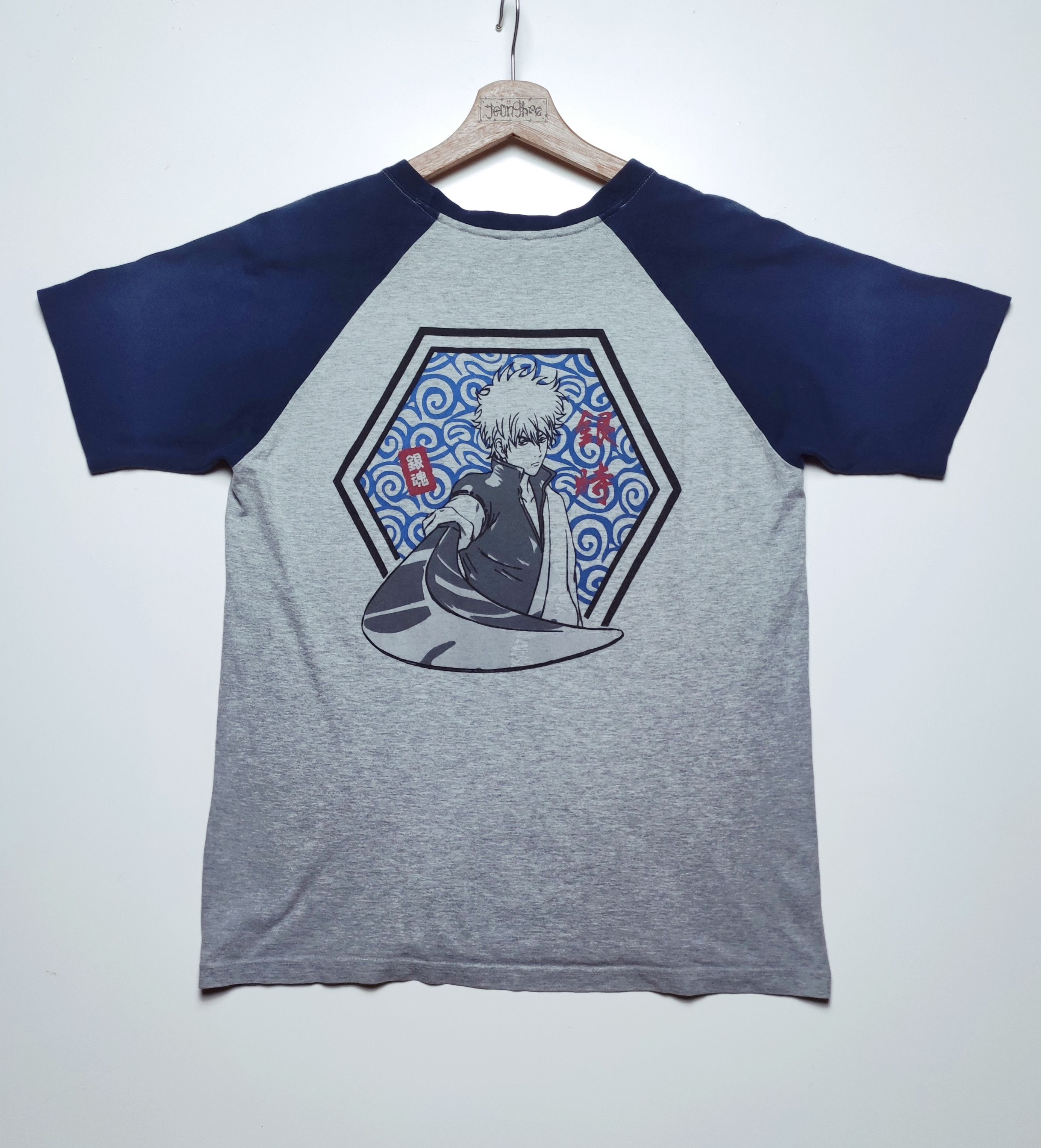 image of Anima x Vintage Japanese Anime Gintama Gintoki Sakata T Shirt in Grey/Blue, Men's (Size Medium)