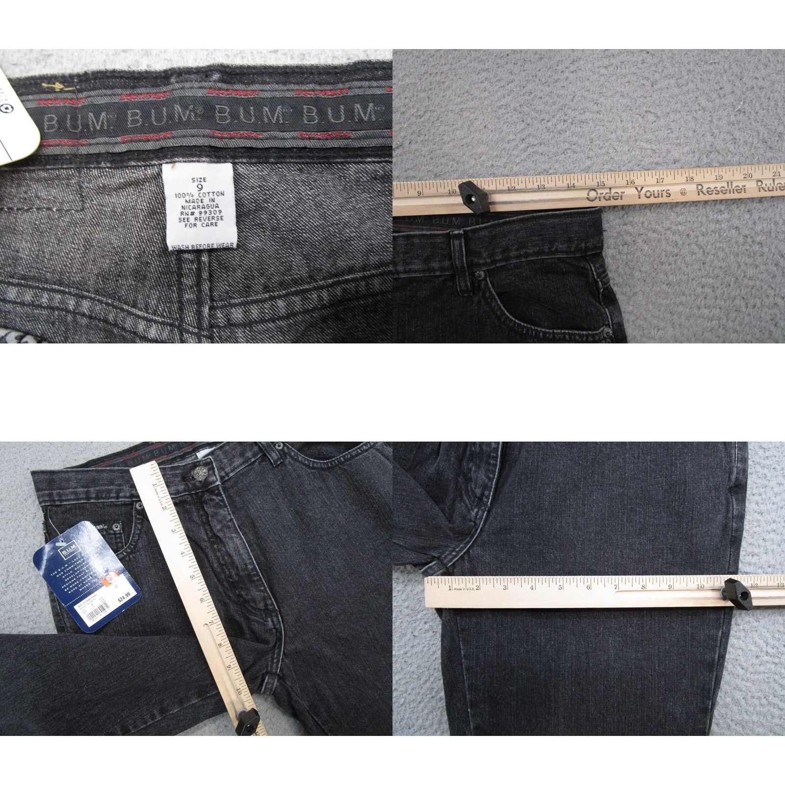 Vintage VINTAGE B.U.M. Equipment Jeans Bootcut Womens 9 Black Denim 90s Pockets 5-Pocket Design Size 30" / US 8 / IT 44 - 8 Thumbnail