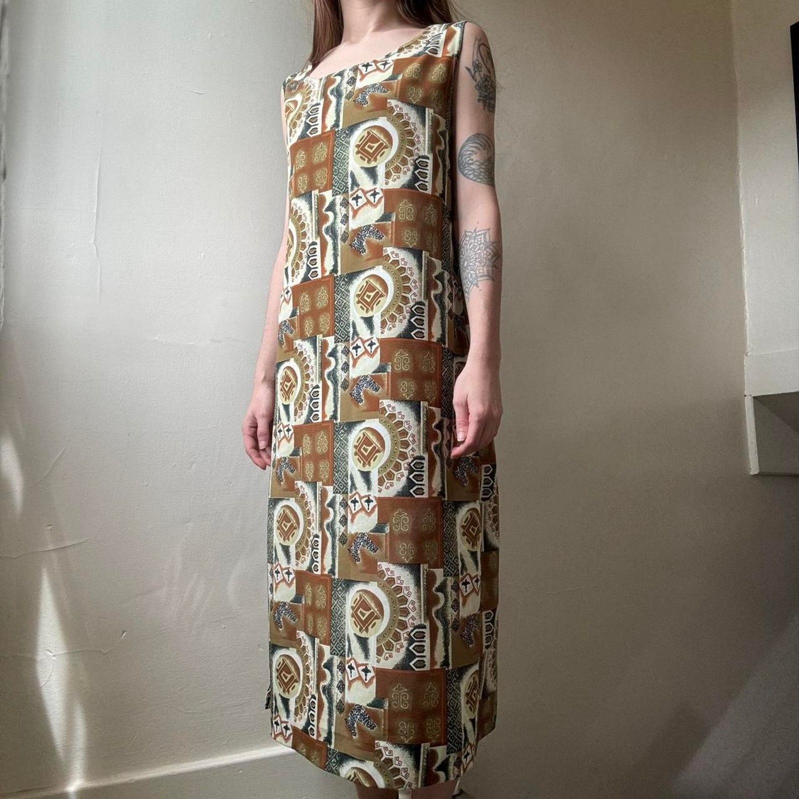 Vintage Vintage Charade Southwestern Shift Maxi Dress Small 90s Boho Size S / US 4 / IT 40 - 2 Thumbnail