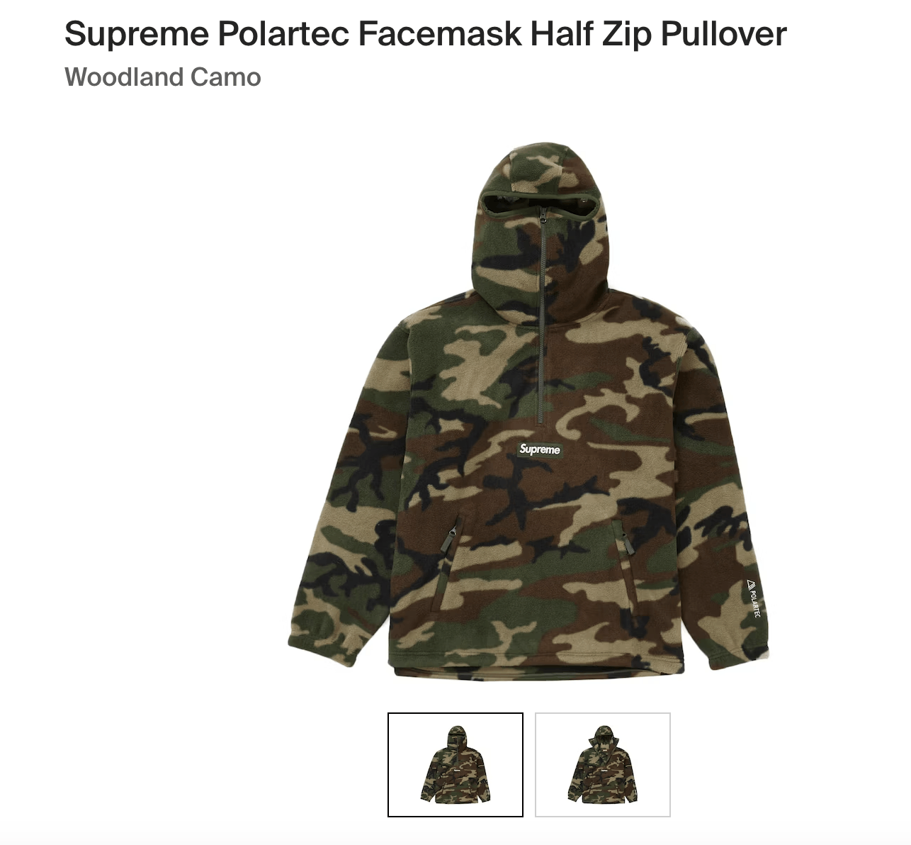 Polartec × Supreme Supreme Polartec Facemask Half Zip Pullover 