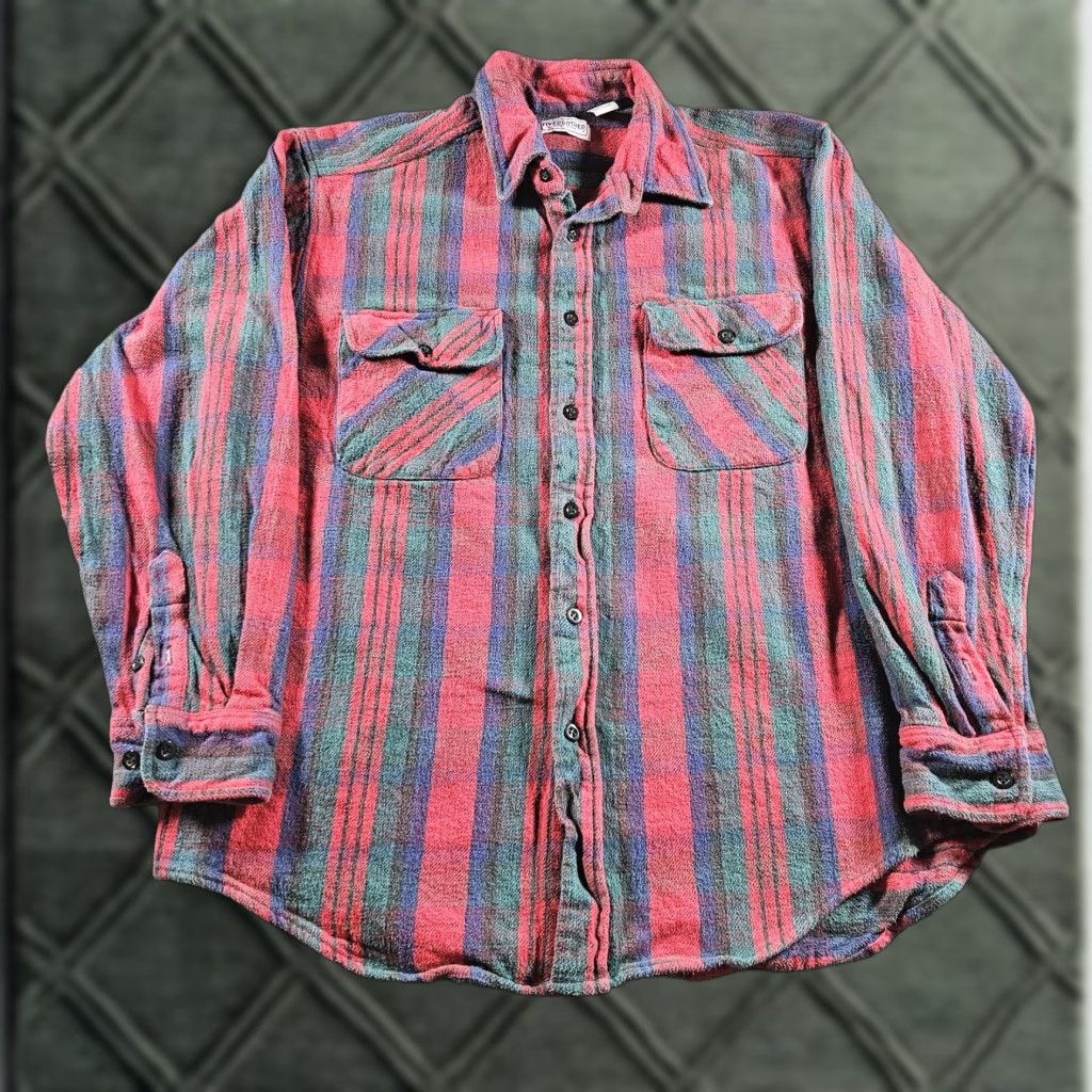 Vintage FIVEBROTHER Shirt Mens L Red Striped Flannel Button Front Pockets Casual Size US L / EU 52-54 / 3 - 1 Thumbnail