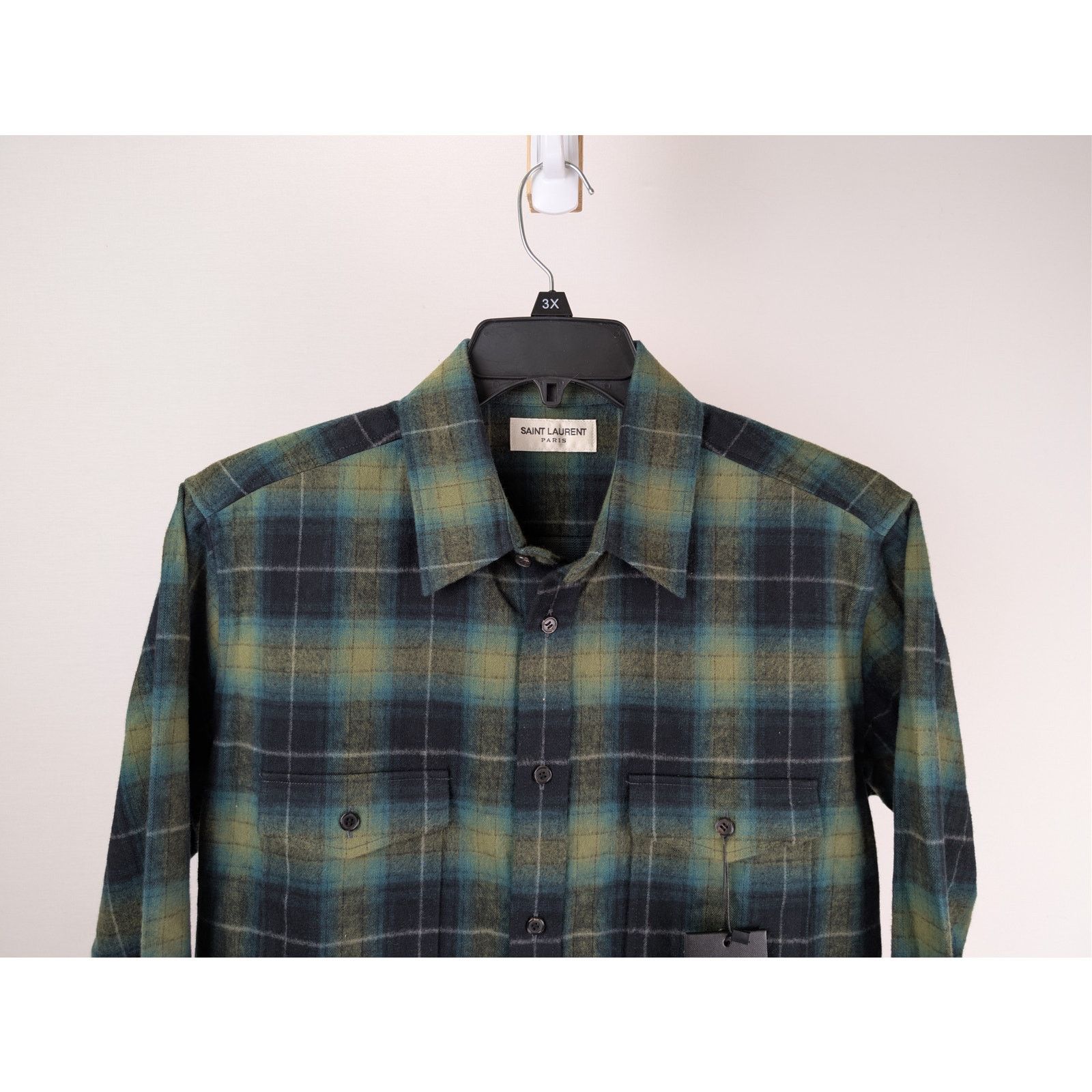 Saint Laurent Paris o1rshd1 Check Print Checked Cotton-Flannel Shirt Black/Green Size US L / EU 52-54 / 3 - 3 Thumbnail