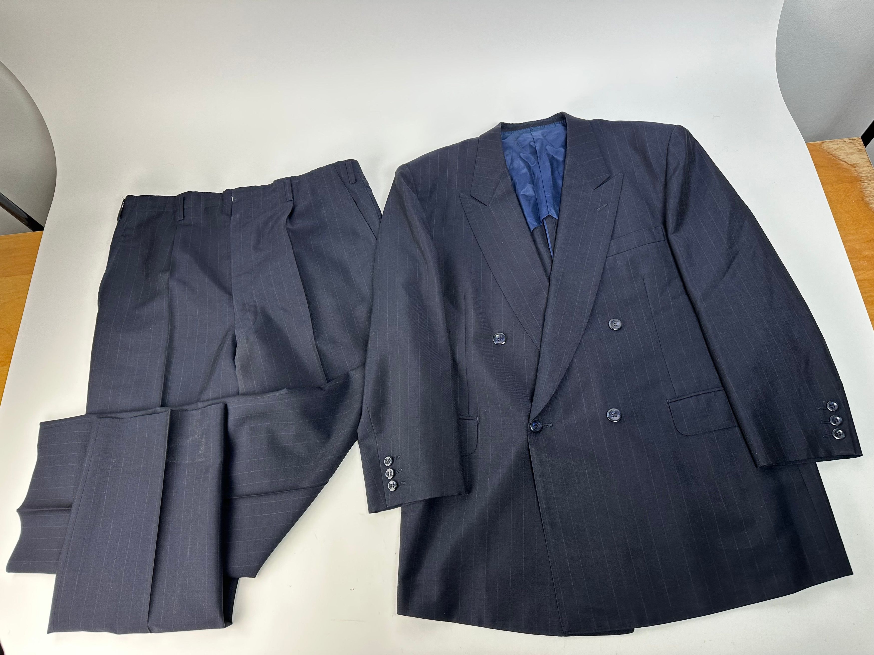 Balenciaga Vintage Pinstripe Wool Suit Navy Early 2000s Size 38R - 1 Thumbnail