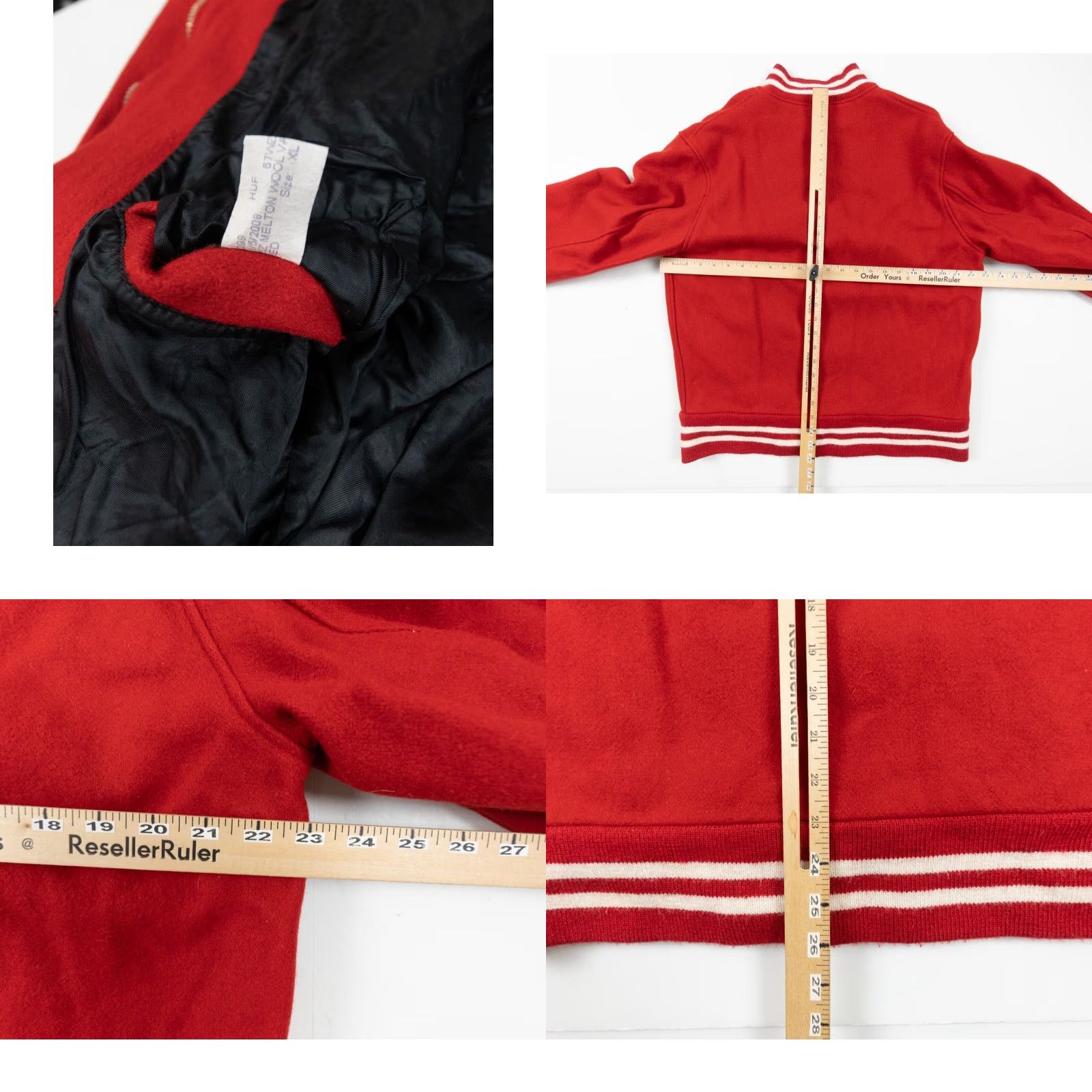 Huf HUF Mens Jacket XL Red Wool Varsity Bomber Full Zip Stand-Up Collar Modern Streetwear Decade Fashion (Adult) Size US XL / EU 56 / 4 - 8 Thumbnail
