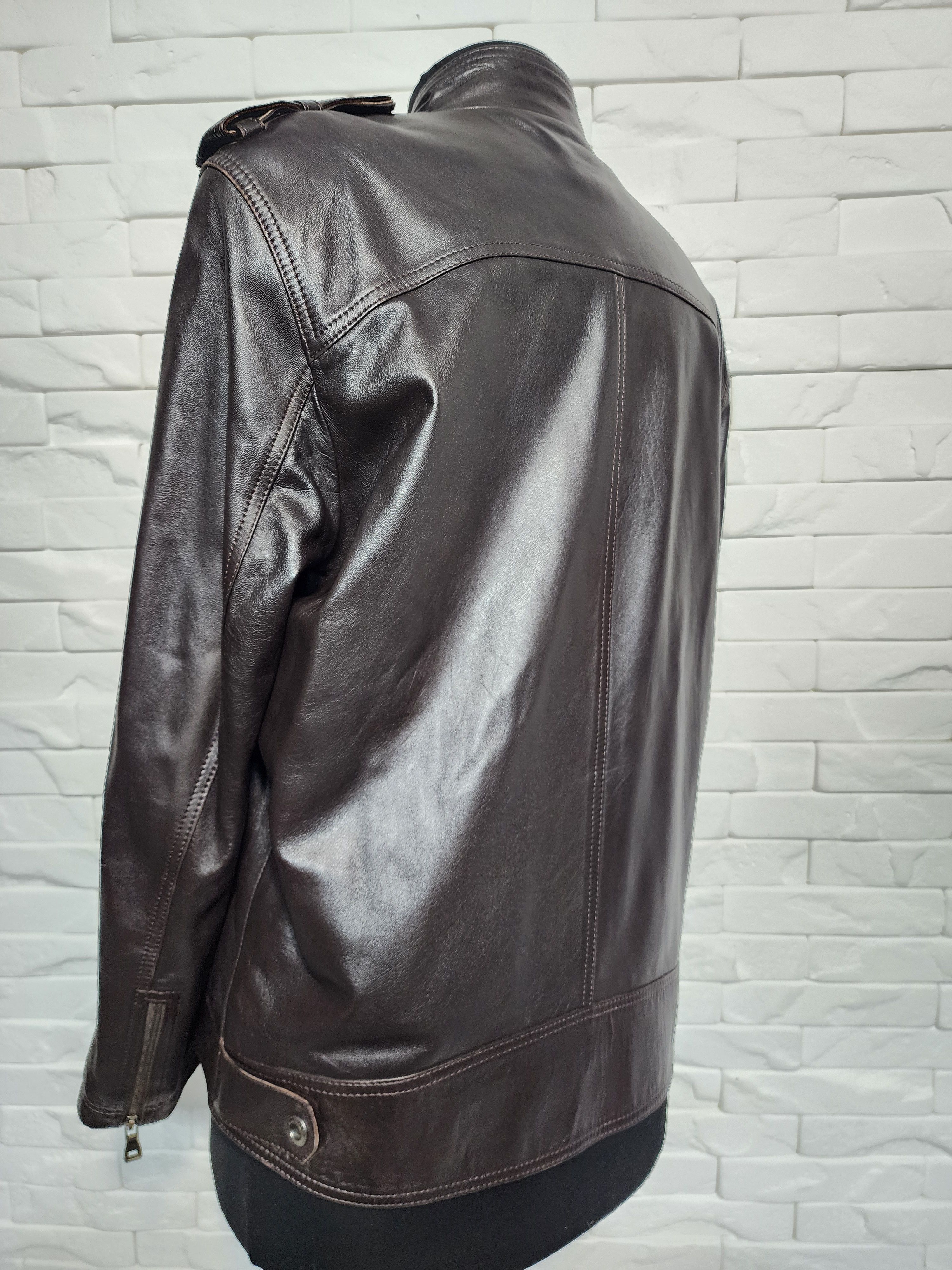 Uniqlo Brown Leather Jacket: Men's Sport Coat Size US L / EU 52-54 / 3 - 6 Thumbnail