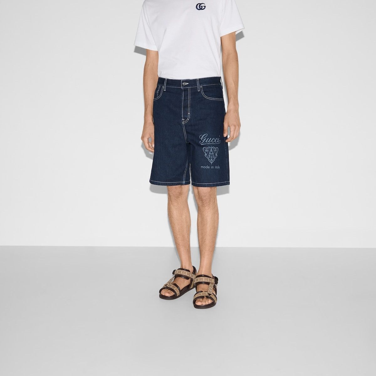 Gucci o1loc1c0226 811656 Lasered Denim Shorts in Blue Size US 33 - 2 Thumbnail