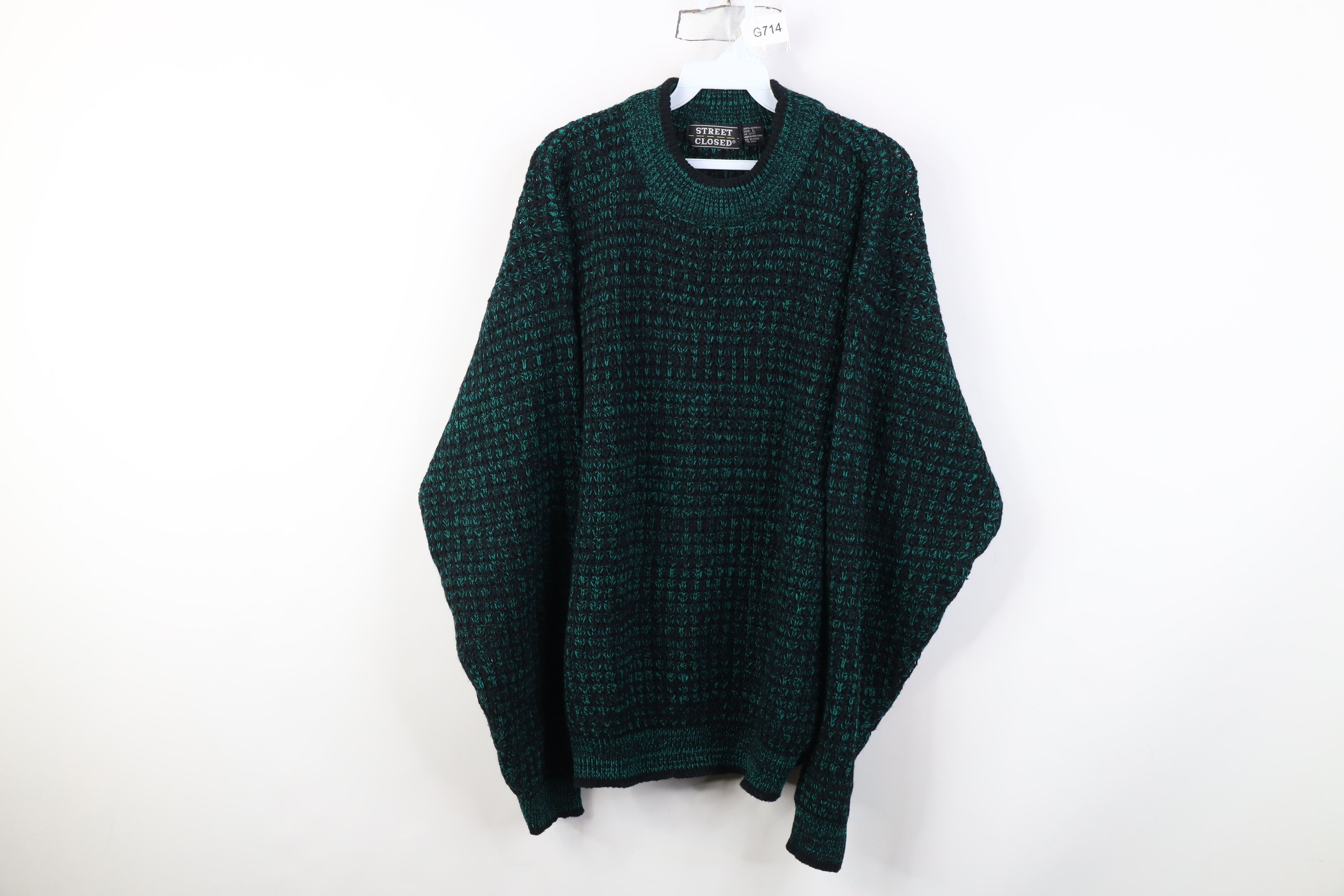 Vintage Vintage 90s Streetwear Ribbed Knit Crewneck Sweater Green Size US L / EU 52-54 / 3 - 1 Thumbnail