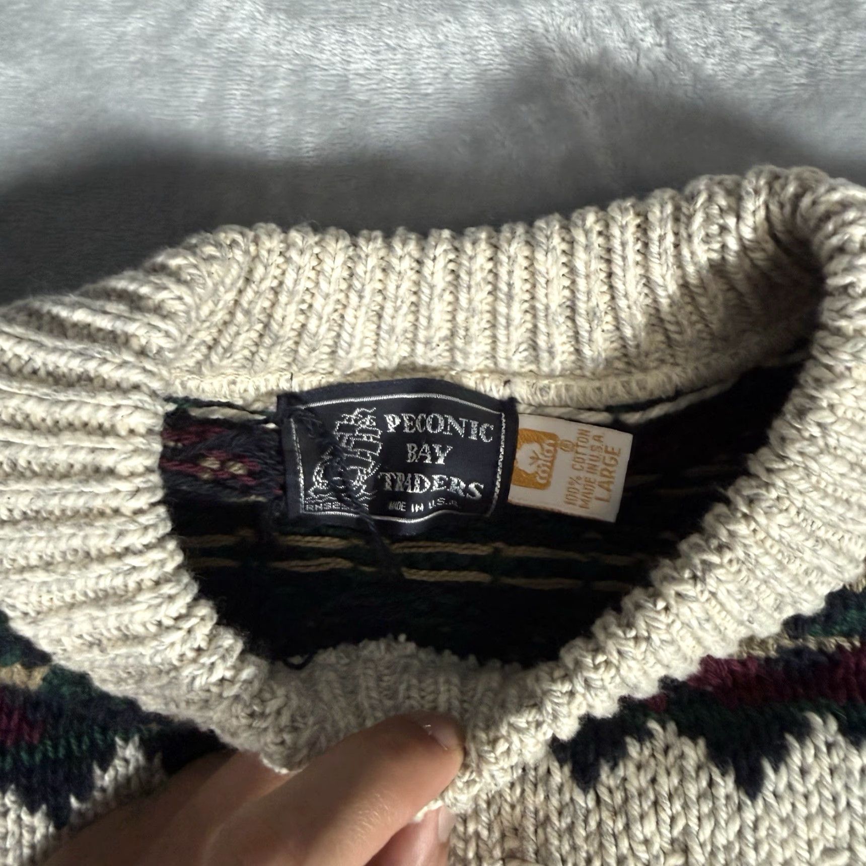 Vintage VINTAGE Peconic Bay Traders Sweater Mens LT Tall Striped Cotton Made In USA Size US L / EU 52-54 / 3 - 2 Thumbnail