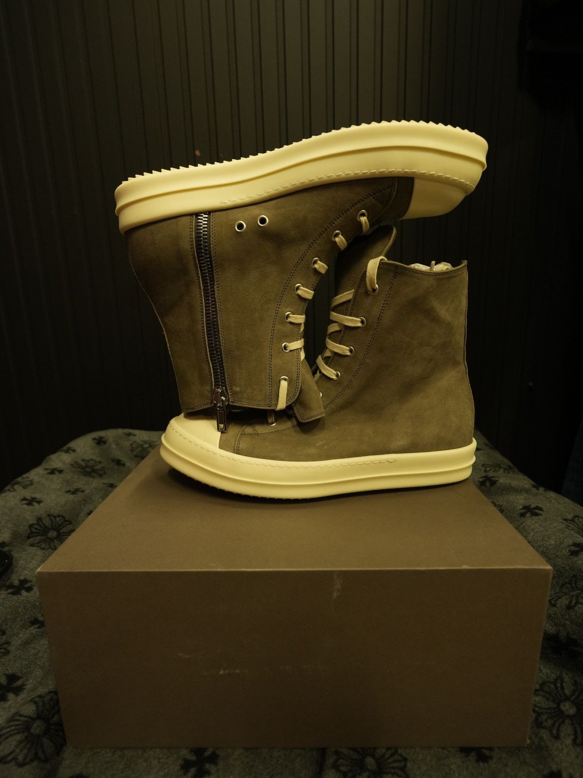 Rick Owens × Rick Owens Drkshdw Rick Owens Dust Grey Nubuck High Top Sneakers Size US 12 / EU 45 - 1 Thumbnail