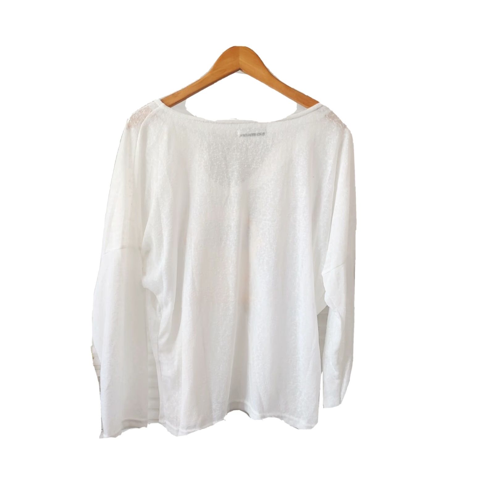 Vintage Misslook Top Womens XL White L/S Graphic Design Pullover Bus Peace Sign Blouse Casual Sleeve Knit Cotton Blend Round Neck Machine Washable Women Size XL / US 12-14 / IT 48-50 - 3 Thumbnail