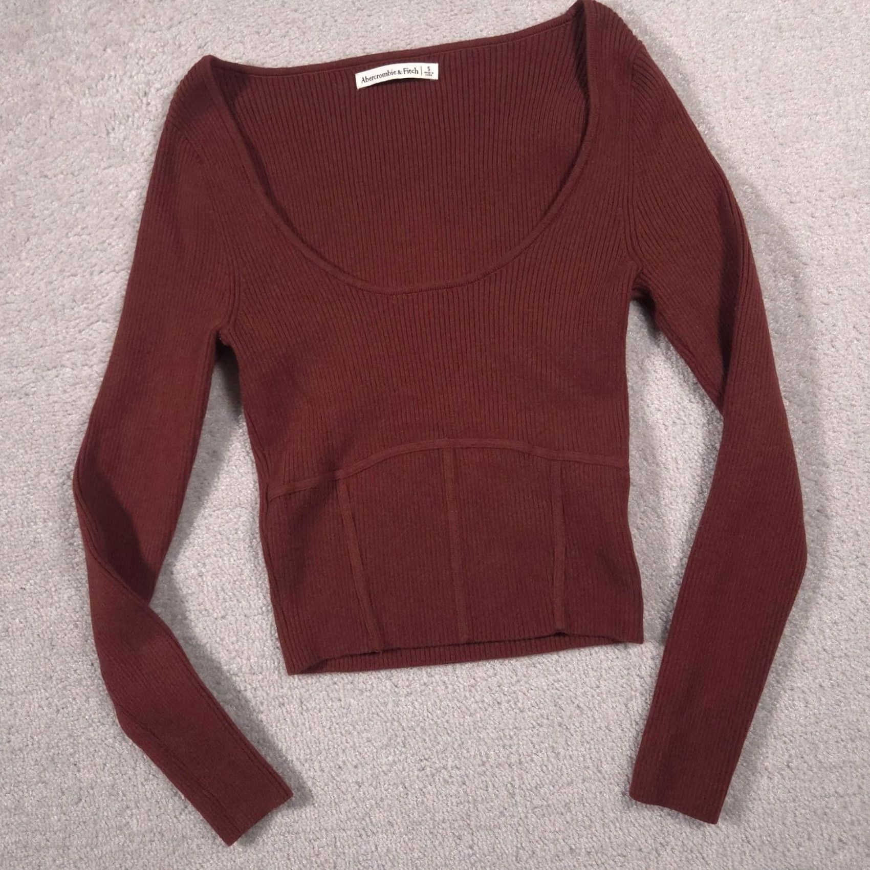 Abercrombie & Fitch Abercrombie & Fitch Sweater Womens Small Brown Scoop Neck Long Sleeve Cropped Size S / US 4 / IT 40 - 3 Thumbnail