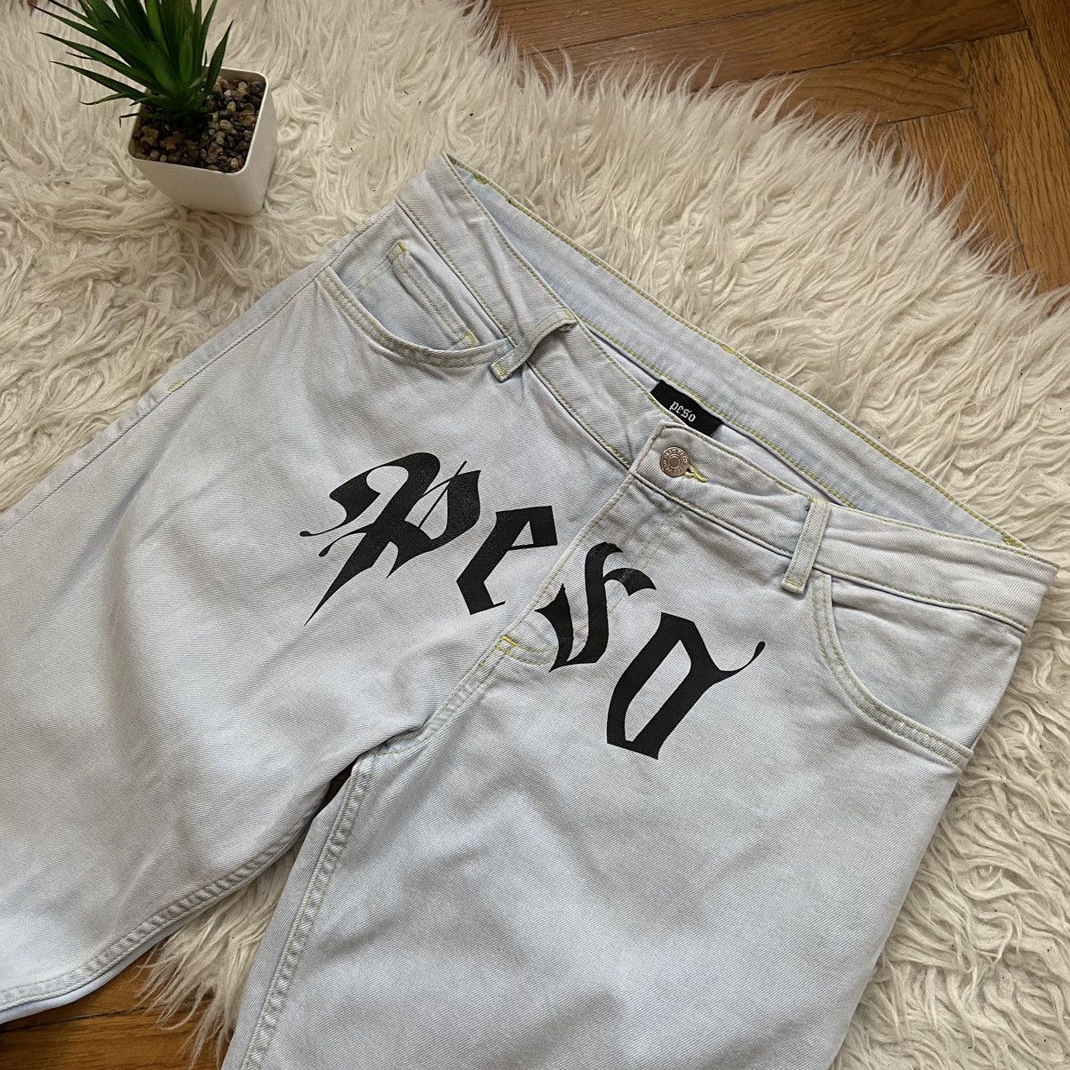 Designer 📌 Crazy Peso Y2K Big Print Denim Pants Size US 30 / EU 46 - 4 Thumbnail
