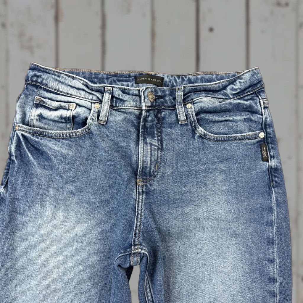 Silver Jeans Co. Silver Jeans Womens Jeans Slim Straight Mid Blue 29x30 27 Regular Stretch Denim Cotton Blend Logo Rise Knits? Size 29" - 1 Thumbnail