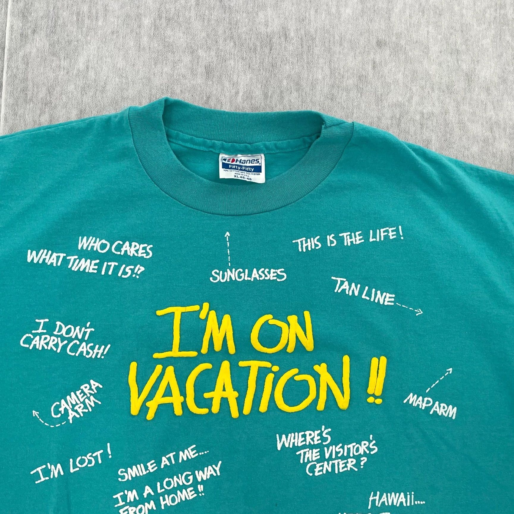 Hanes VINTAGE Hanes Vacation Shirt T-Shirt Teal 80s Adults XL Crew Neck Short Sleeve Single Stitch Vintage 80s Mens XL Teal Script Travel USA Quotes Size US XL / EU 56 / 4 - 3 Thumbnail