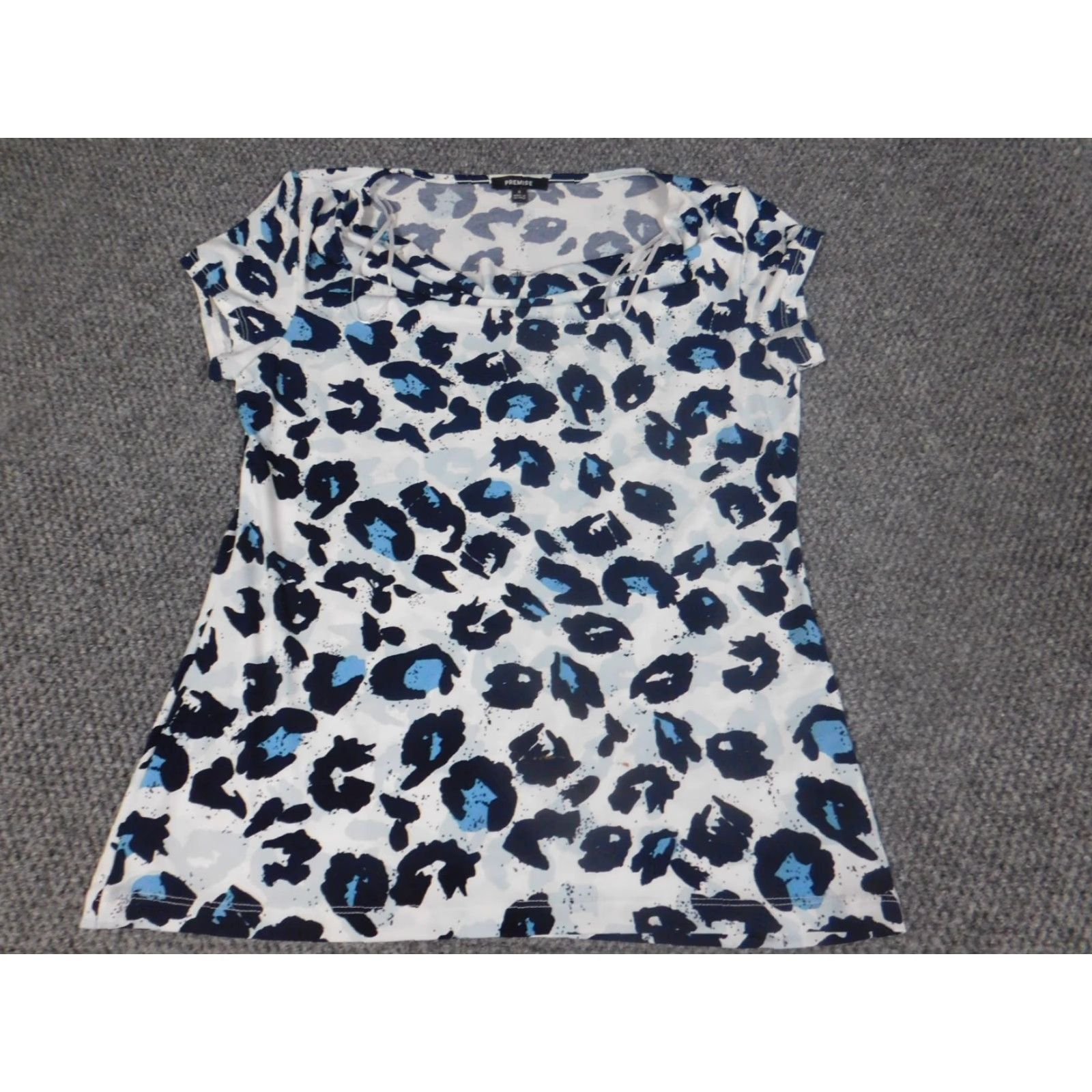 Vintage Premise Womens Blouse S Blue Pullover Short Sleeve Crew Neck Casual Stretch Polyester Blouse, Basic, Geometric, Regular Fit, Down Fabric, No Holes Size S / US 4 / IT 40 - 3 Thumbnail